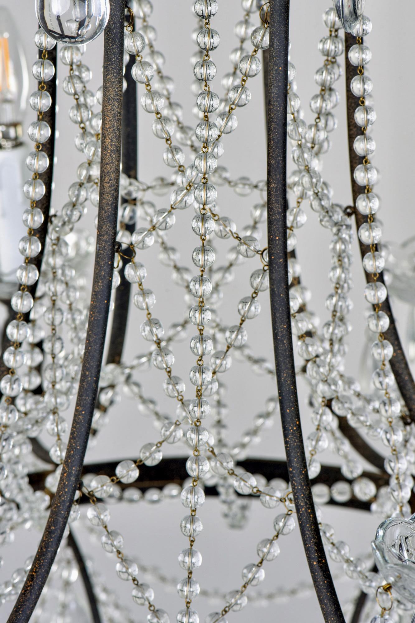 Six-Arm Iron and Crystal Chandelier 1