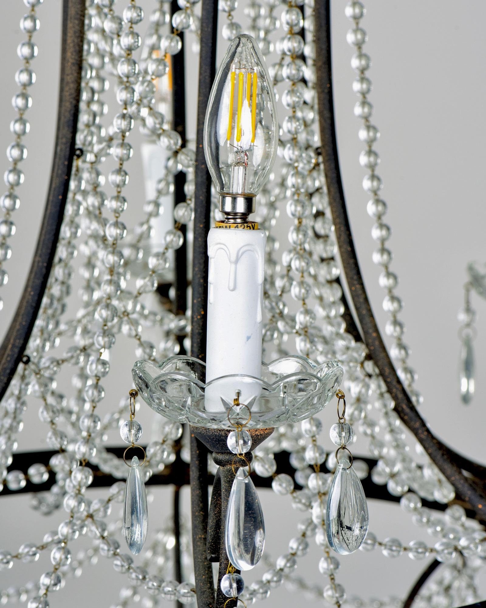 Six-Arm Iron and Crystal Chandelier 2