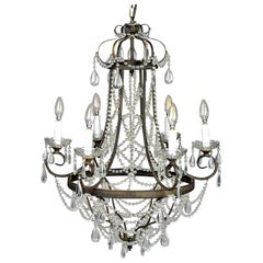 Six-Arm Iron and Crystal Chandelier