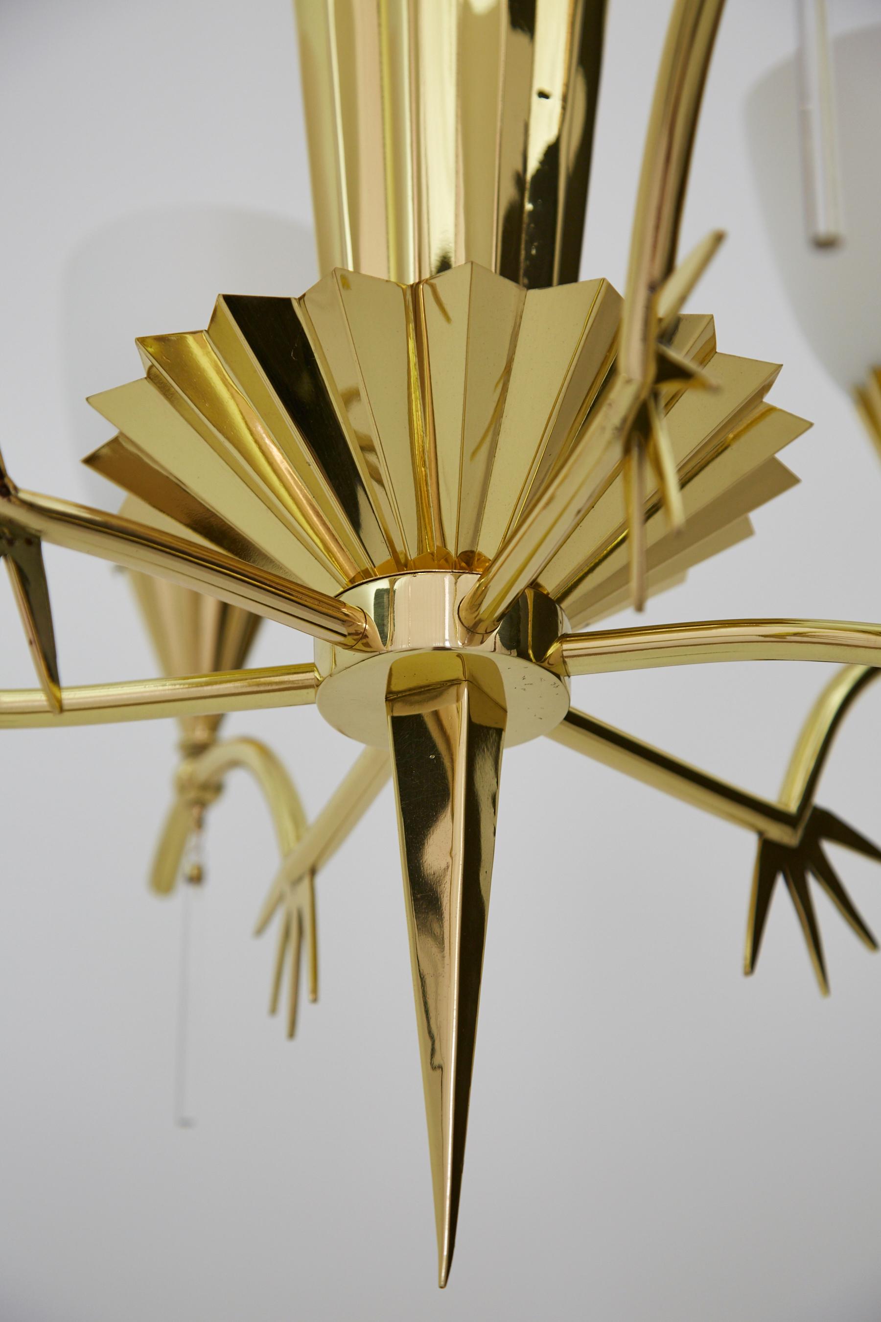 Six-Arm Italian Brass Chandelier with Decorative Spikes, 1940s For Sale 7