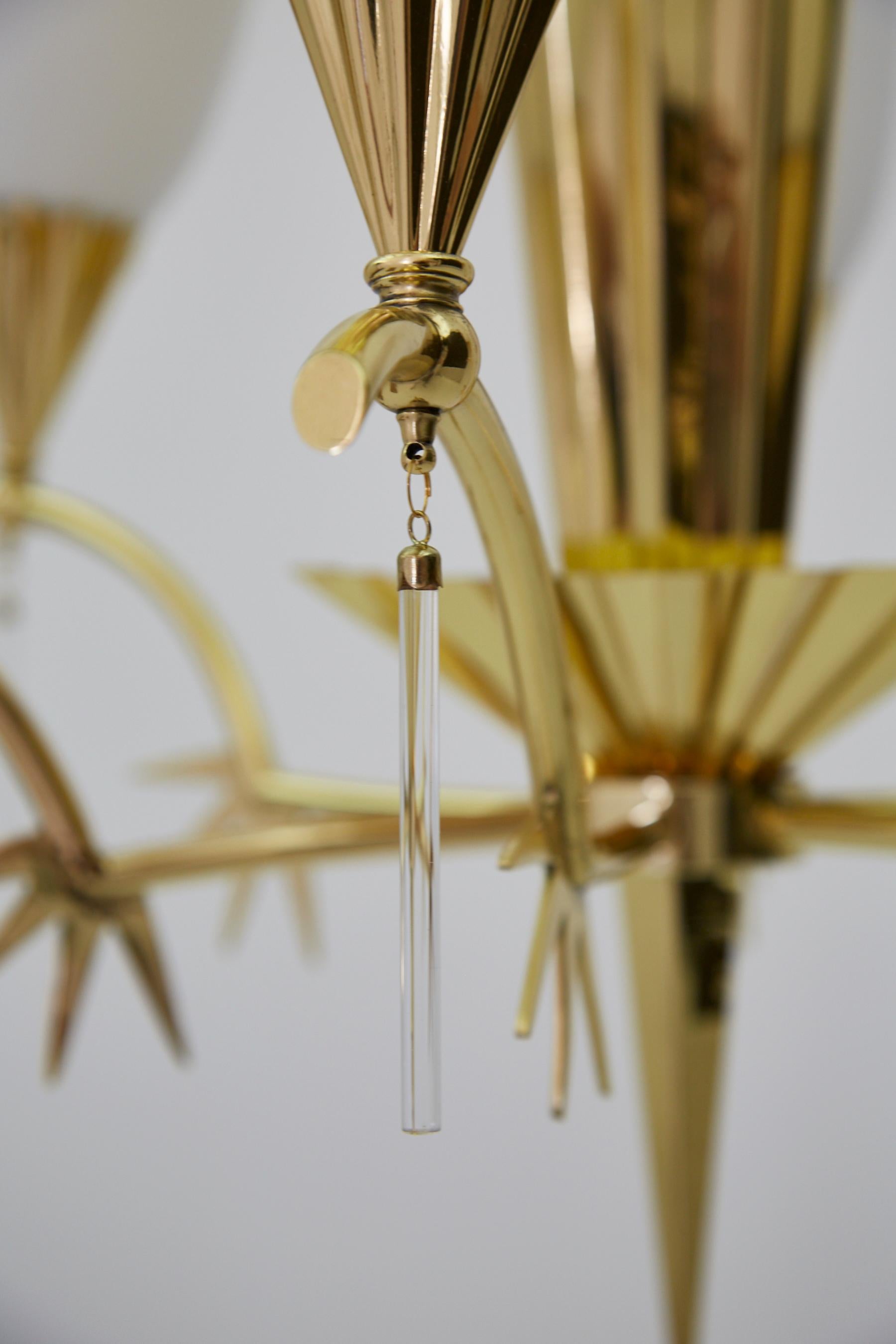 Six-Arm Italian Brass Chandelier with Decorative Spikes, 1940s For Sale 8