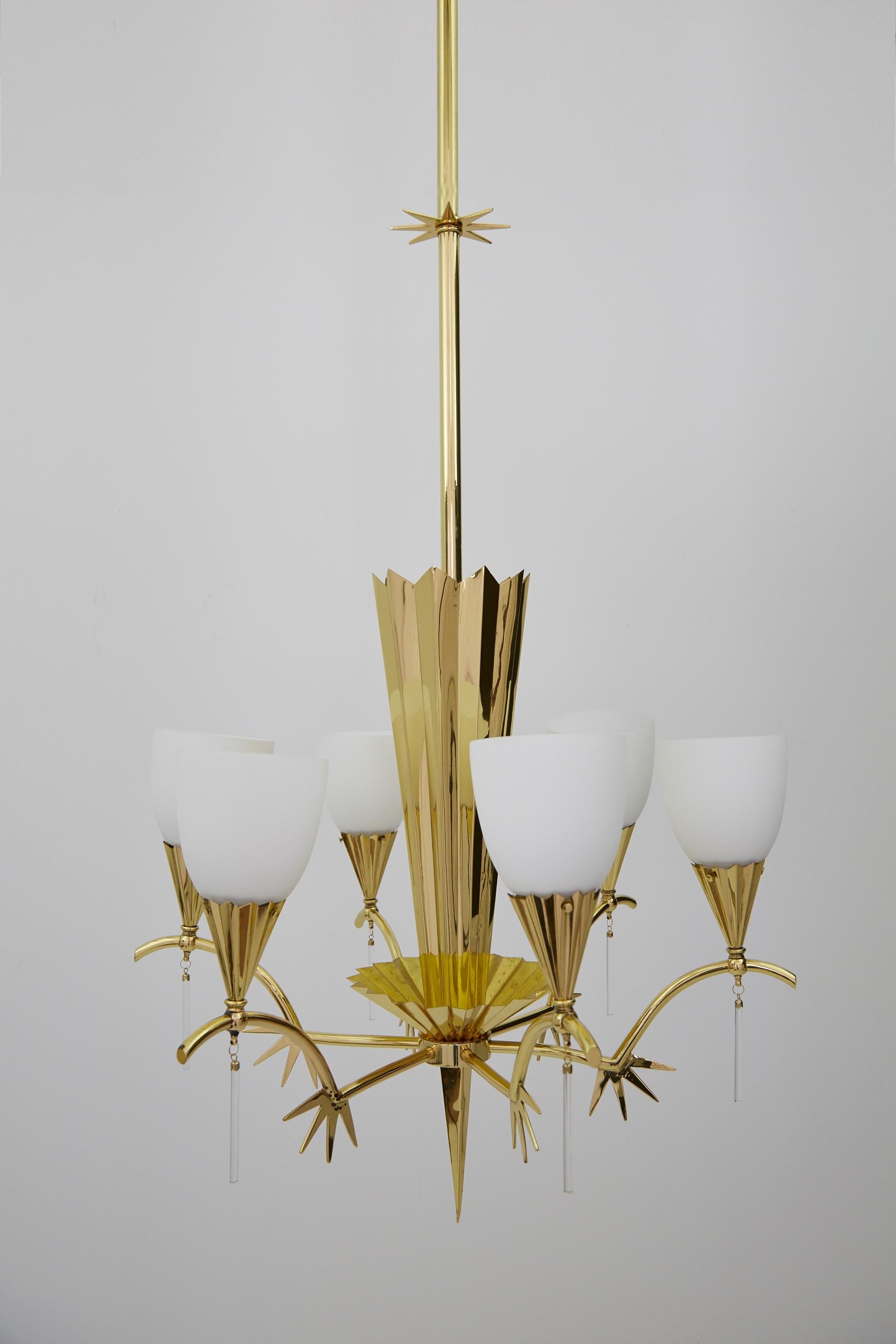 Six-Arm Italian Brass Chandelier with Decorative Spikes, 1940s For Sale 10