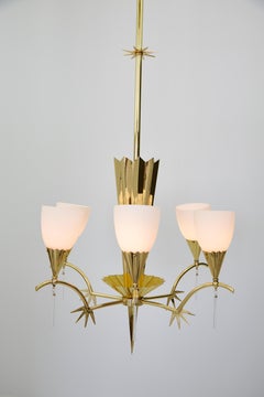Six-Arm Italian Brass Chandelier with Decorative Spikes, 1940s