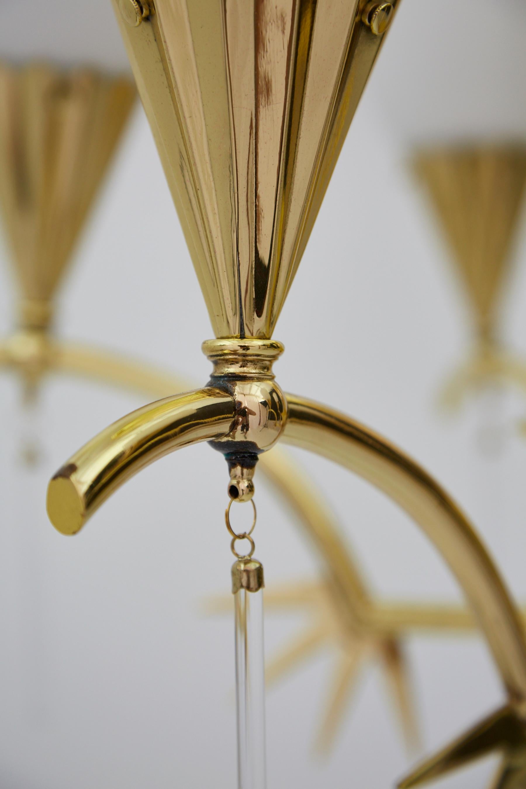 Six-Arm Italian Brass Chandelier with Decorative Spikes, 1940s In Good Condition For Sale In Los Angeles, CA