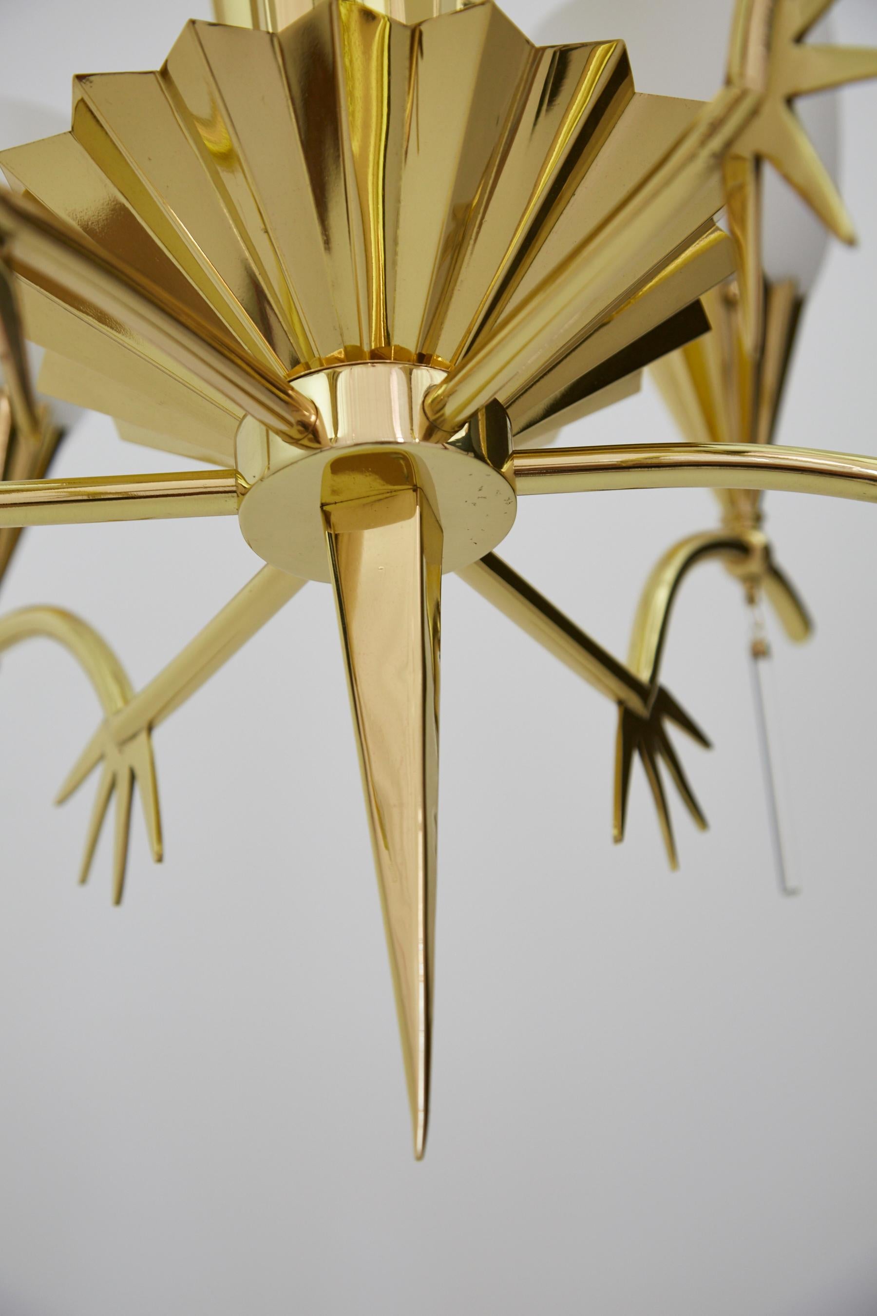 Six-Arm Italian Brass Chandelier with Decorative Spikes, 1940s For Sale 2