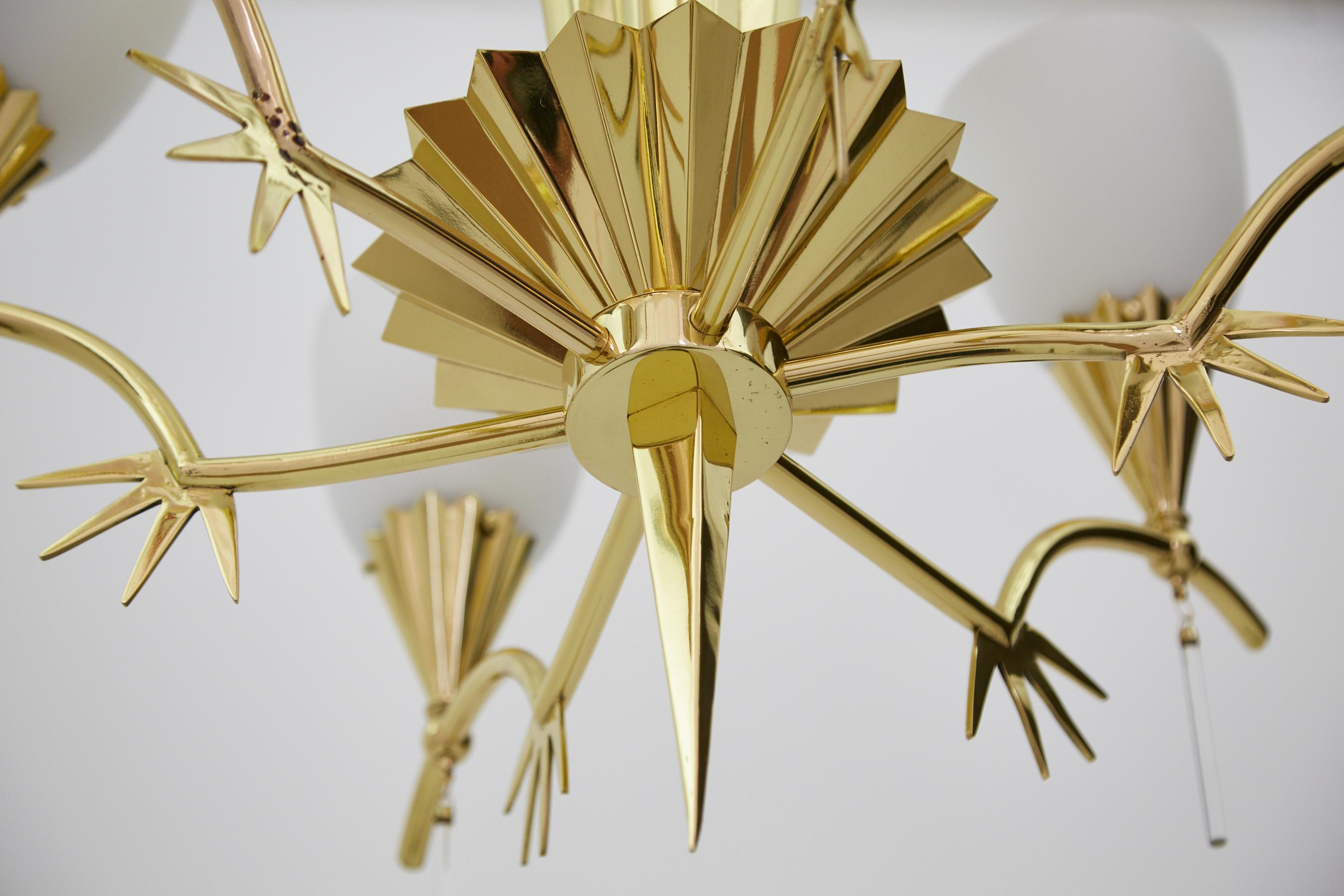Six-Arm Italian Brass Chandelier with Decorative Spikes, 1940s For Sale 3