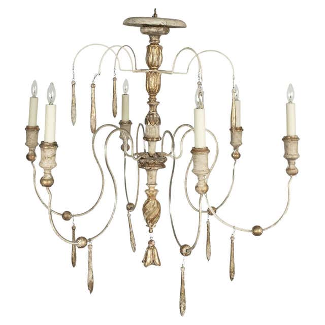 Six-Arm Wooden Chandelier For Sale at 1stDibs