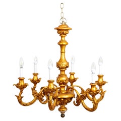 Six Arm Italian Giltwood Chandelier