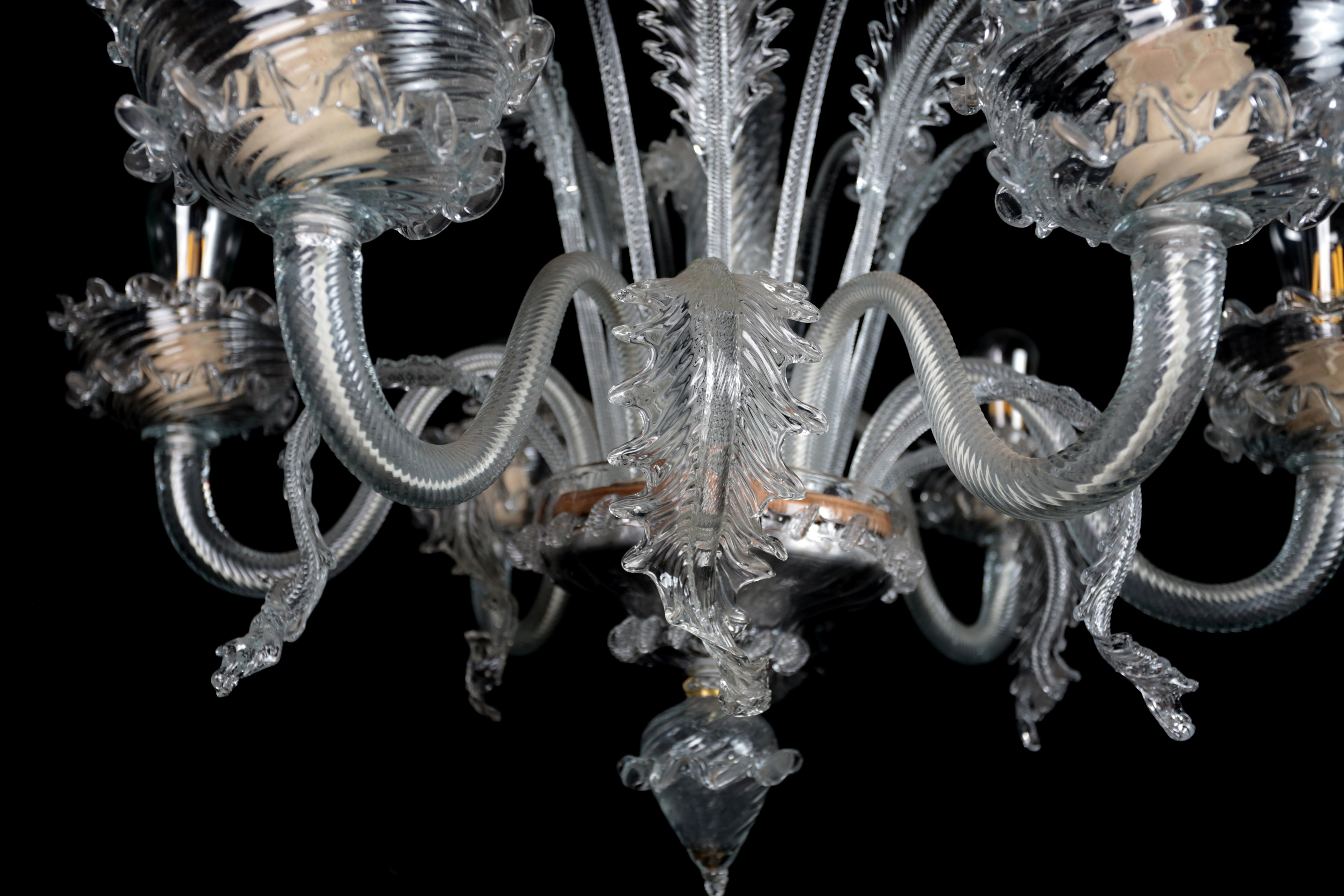 Six-arm Venetian Murano chandelier. Restored For Sale 4