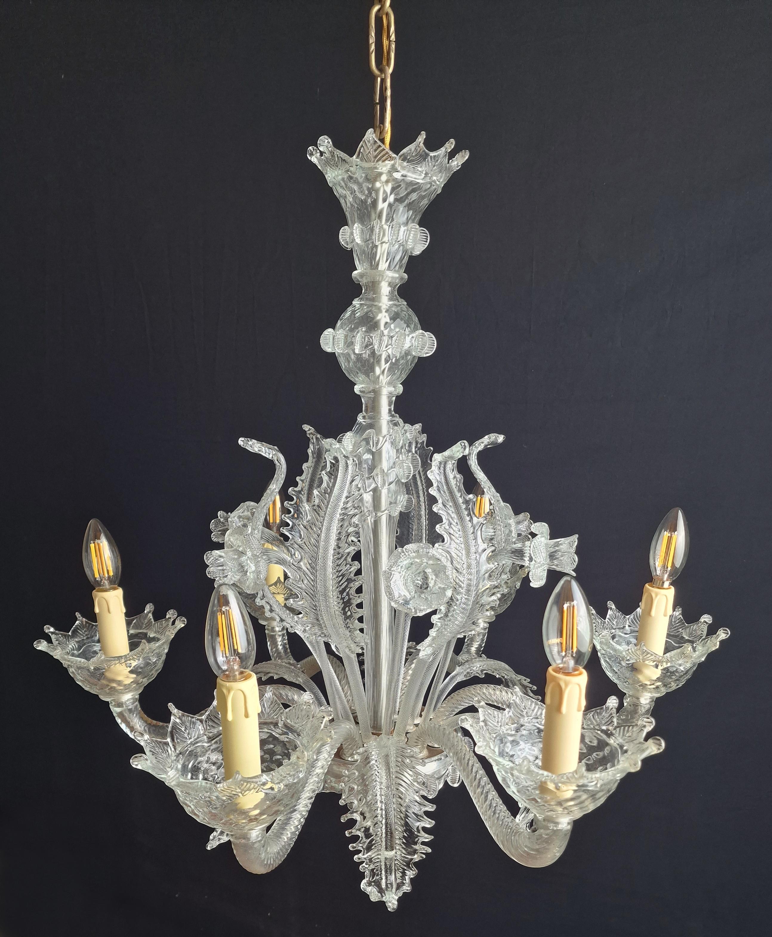 Six-arm Venetian Murano chandelier. Restored For Sale 4
