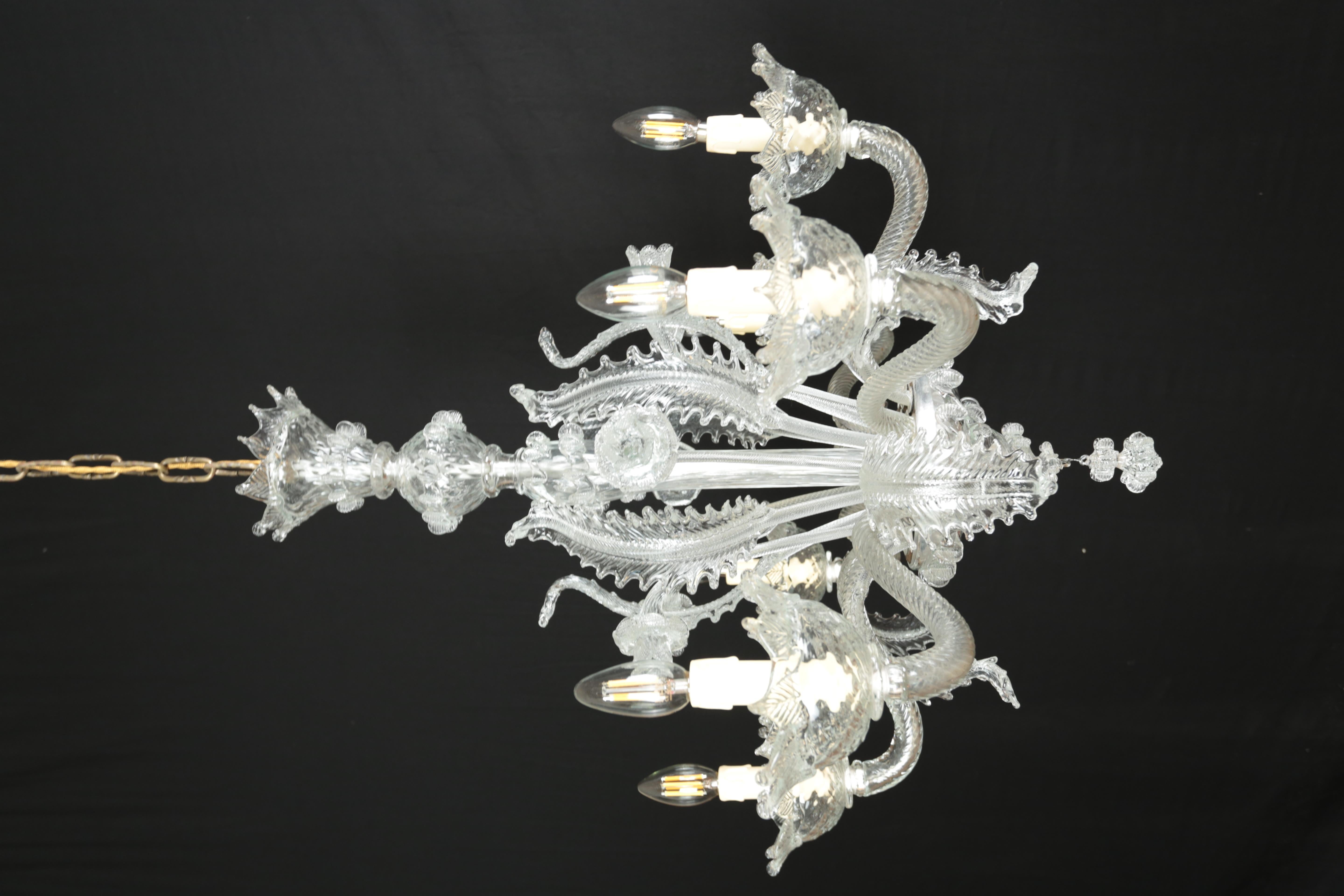 Six-arm Venetian Murano chandelier

A completely restored Venetian chandelier made of split glass. The chandelier is handmade in the Murano manufactory. Six-arm design with flowers and leaves. This beautiful chandelier has undergone a complete
