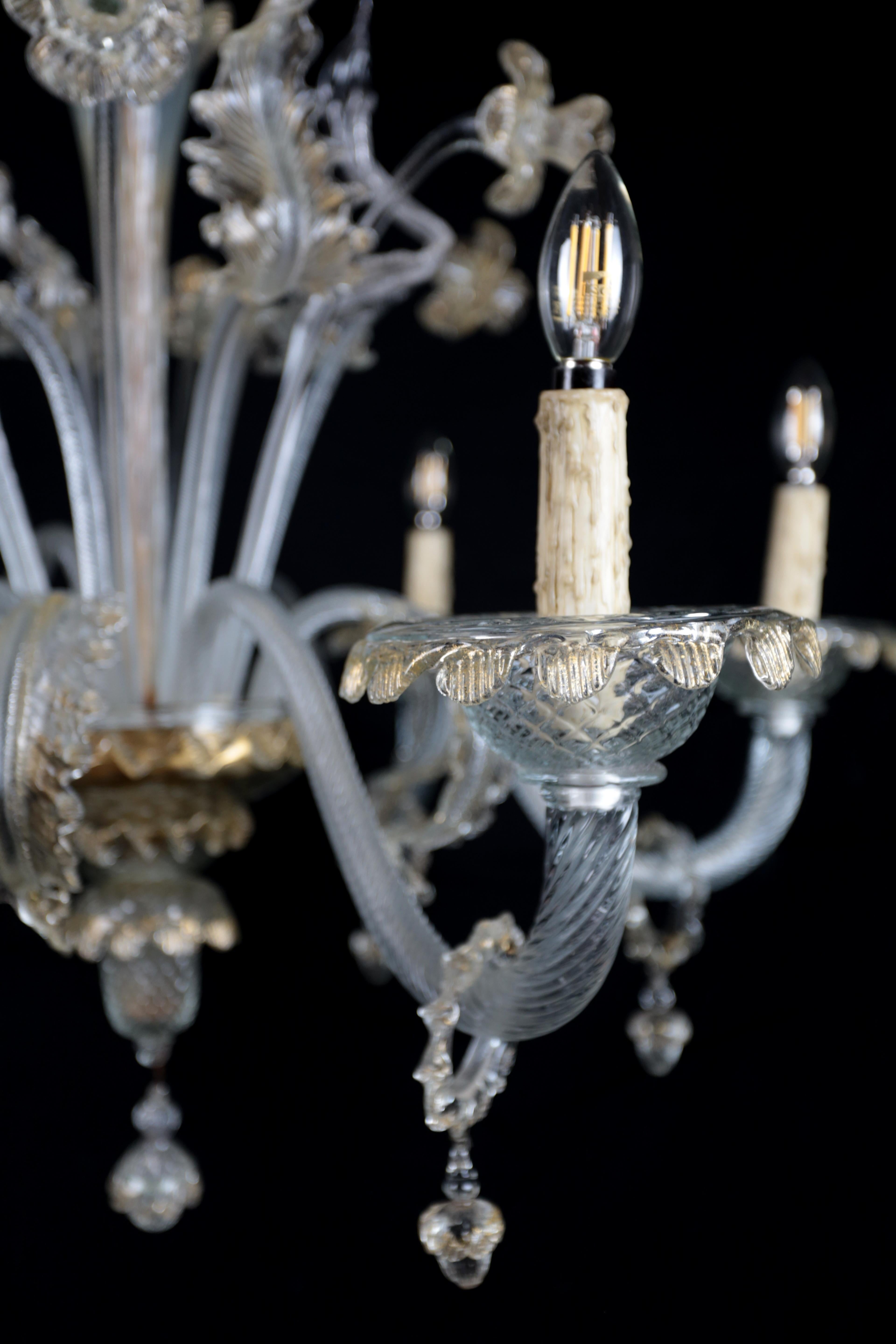 Six-arm Venetian Murano chandelier. Restored In Good Condition For Sale In STRAČOV, CZ
