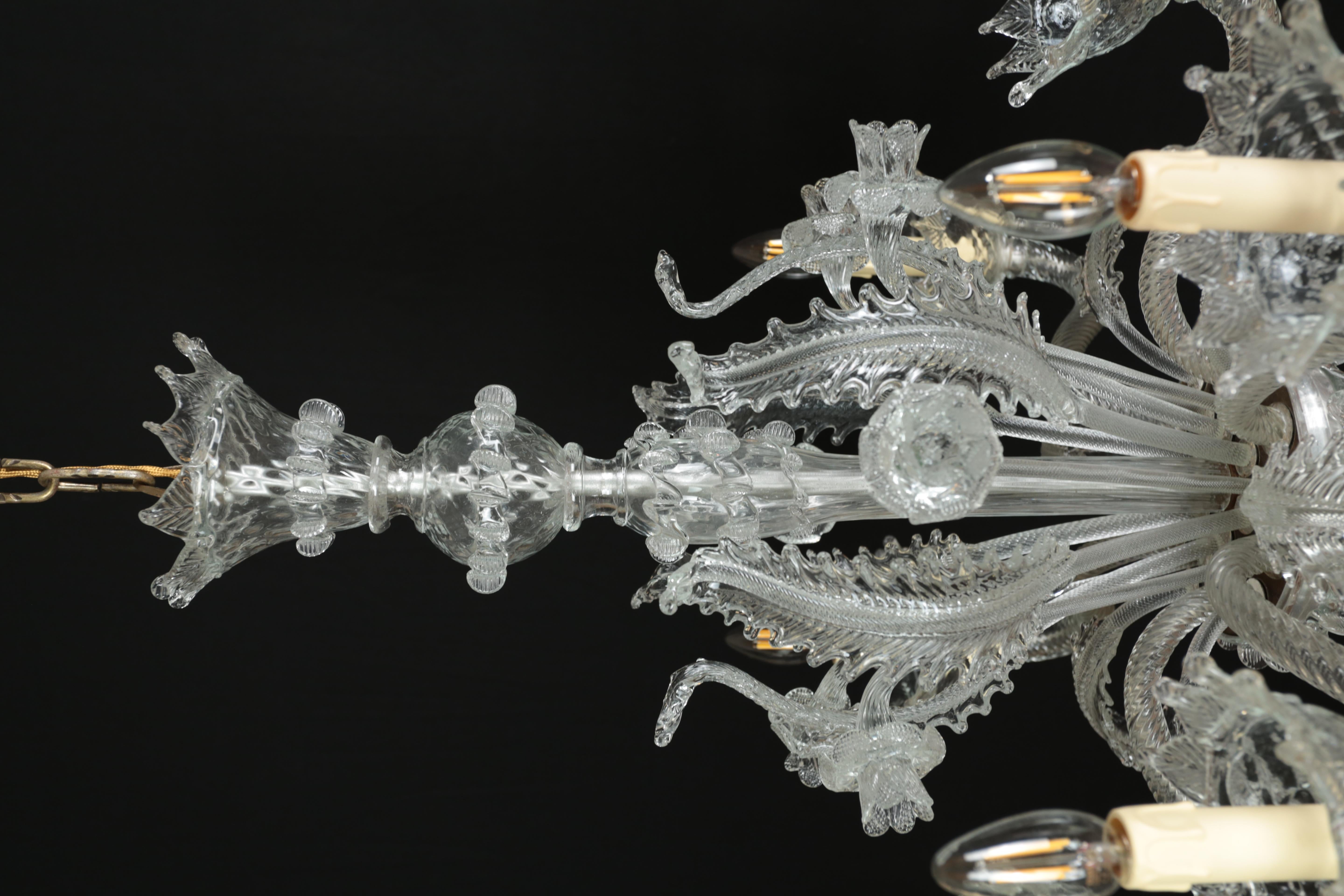 Six-arm Venetian Murano chandelier. Restored In Good Condition For Sale In STRAČOV, CZ