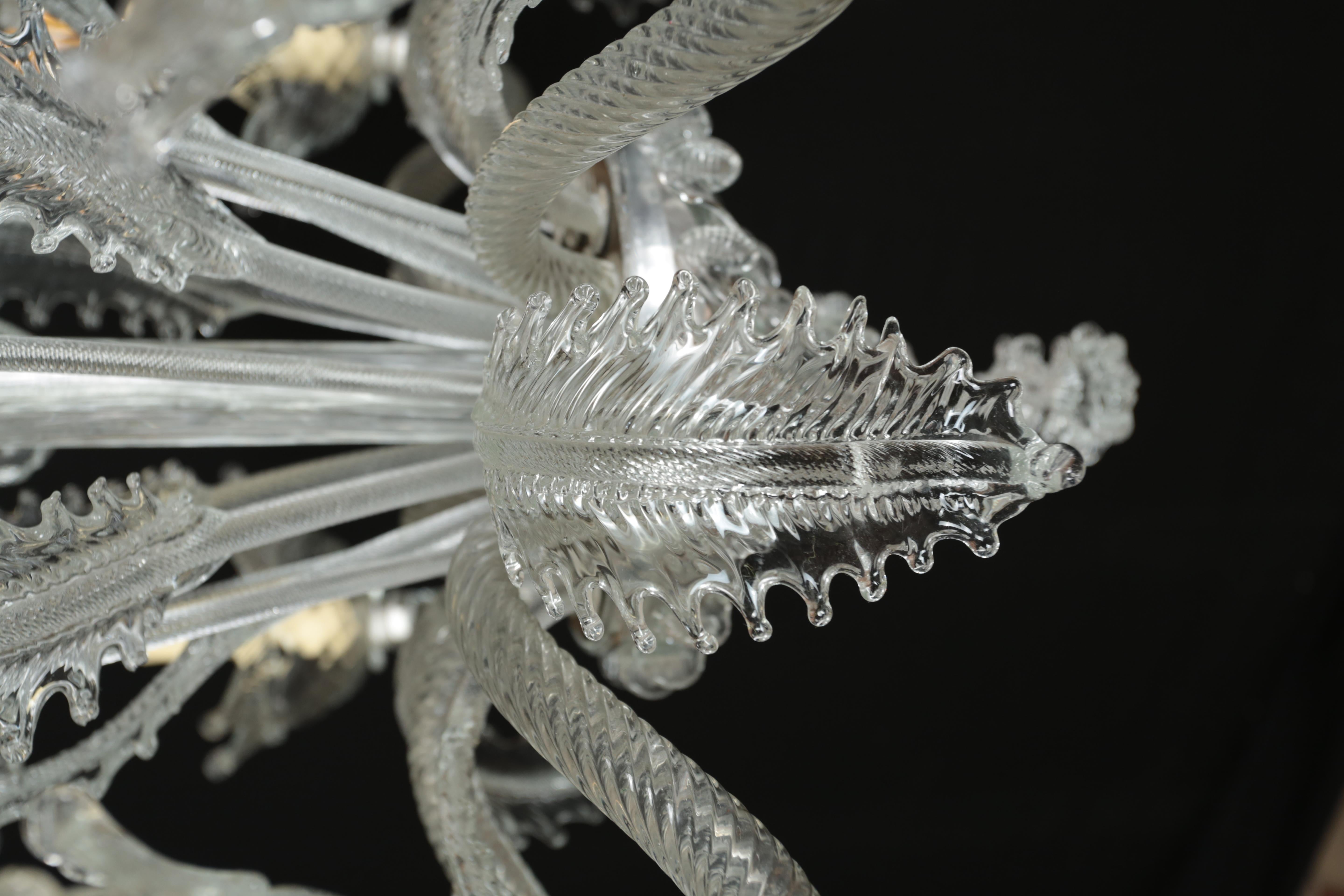Glass Six-arm Venetian Murano chandelier. Restored For Sale