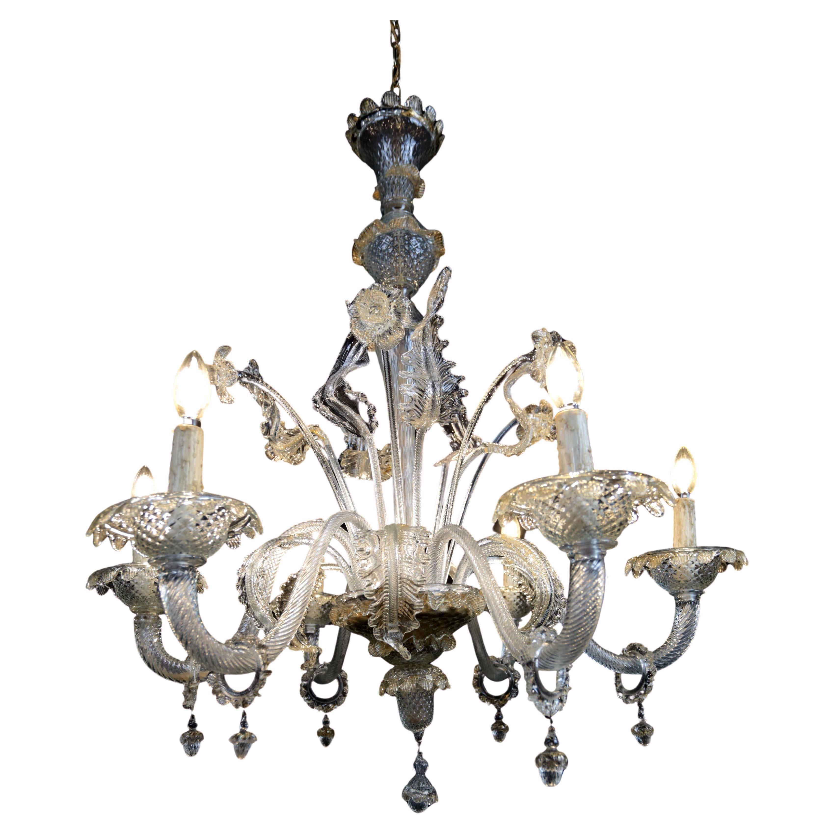 Six-arm Venetian Murano chandelier. Restored