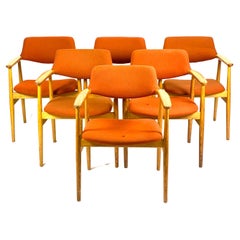 Six Armchairs in Oak Designed by Erik Kirkegaard, 1960s