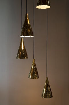Six Armed Brass Pendant by Paavo Tynell for Taito Oy