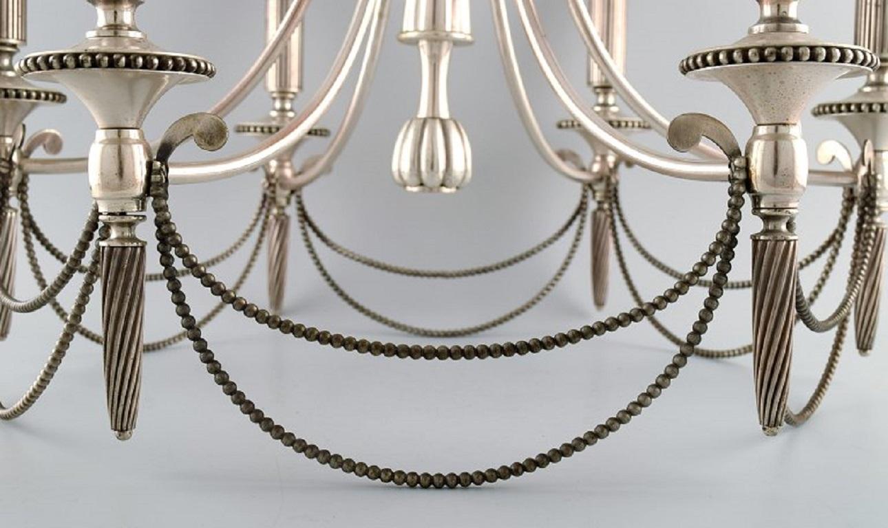 Mid-20th Century Six-Armed Chandelier in Silver Plate, Classic Style, 1930's