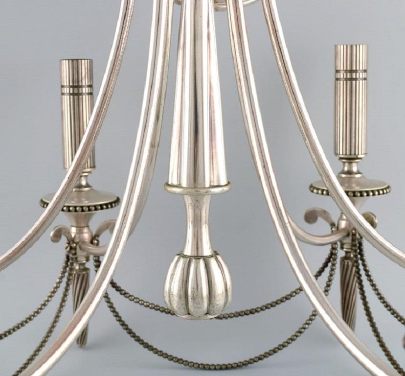 Six-Armed Chandelier in Silver Plate, Classic Style, 1930's 1