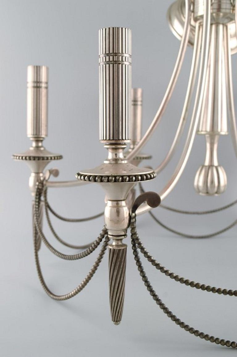 Six-Armed Chandelier in Silver Plate, Classic Style, 1930's 2