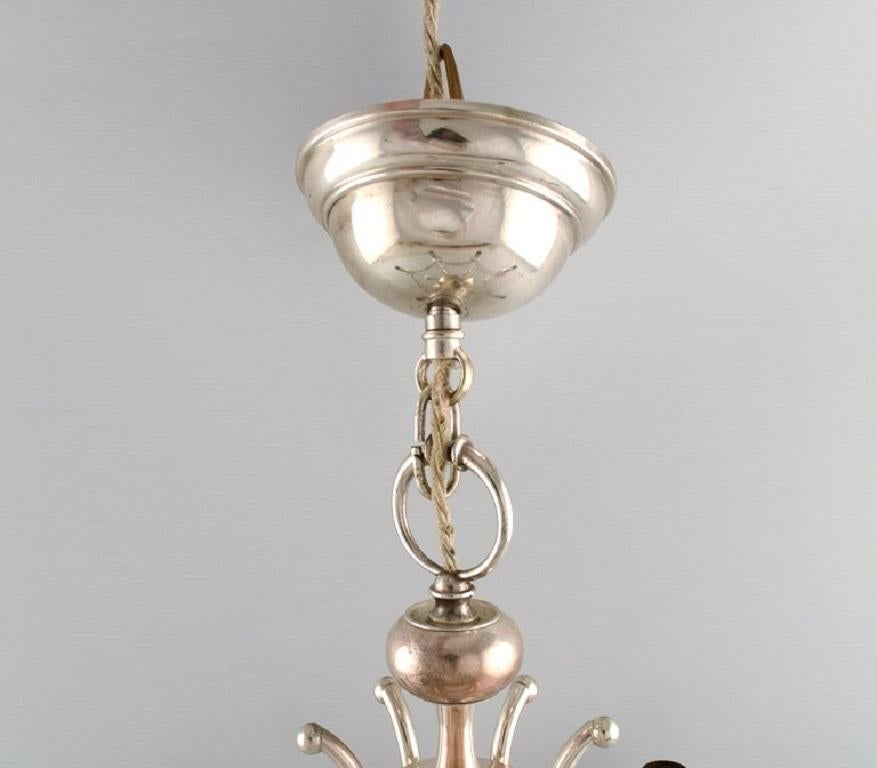 Six-Armed Chandelier in Silver Plate, Classic Style, 1930's 3