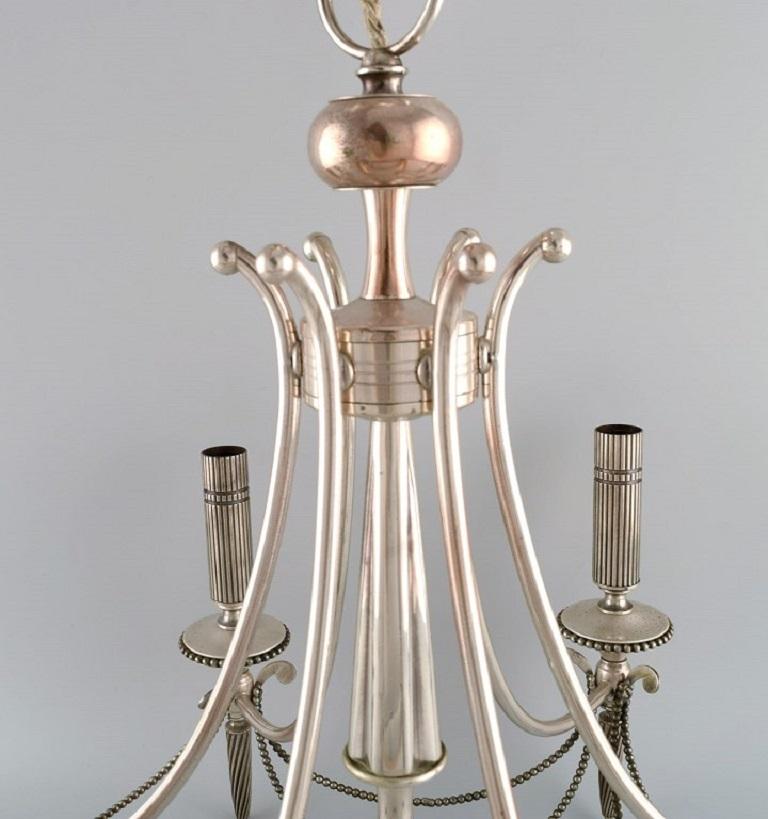 Six-Armed Chandelier in Silver Plate, Classic Style, 1930's 4