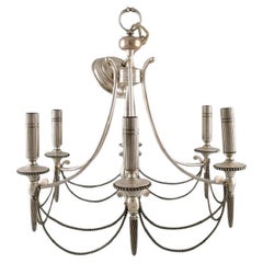 Six-Armed Chandelier in Silver Plate, Classic Style, 1930's