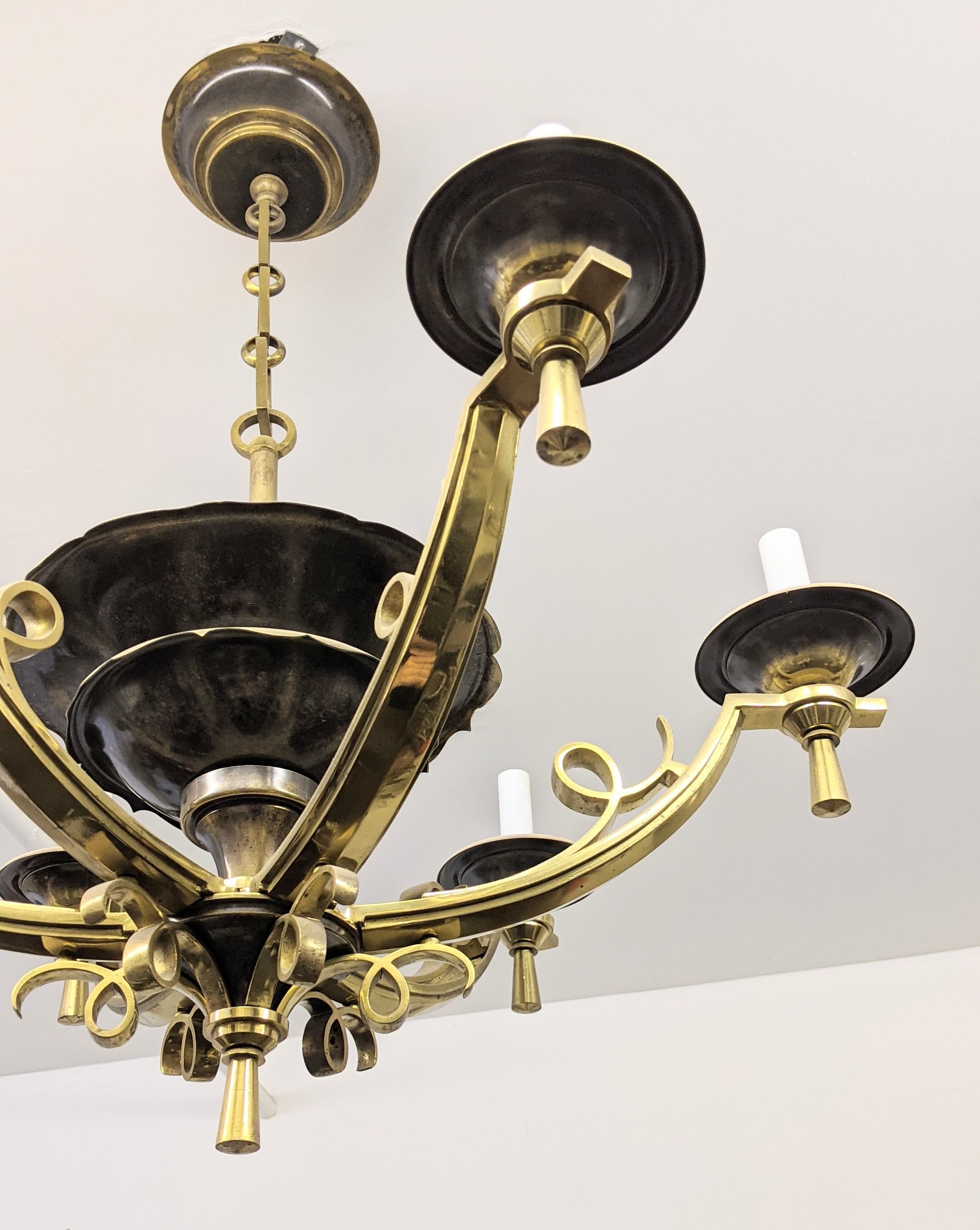 Cast Six-Armed French Art Deco Chandelier 1940's For Sale