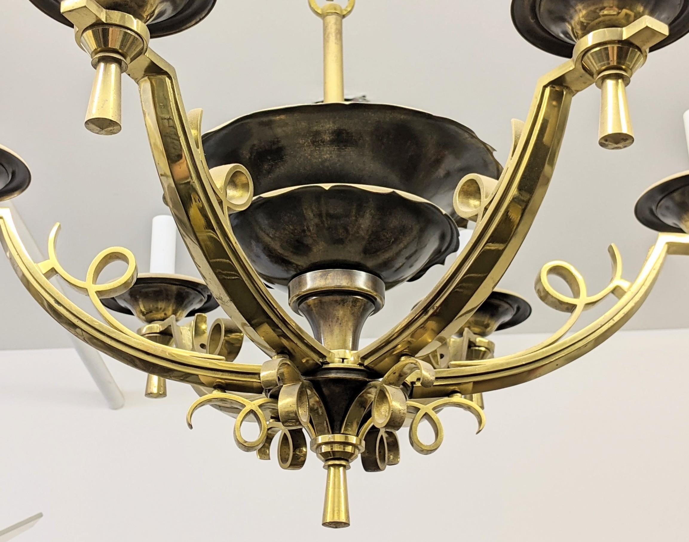 Calco Lampadario francese a sei braccia in stile Art Déco del 1940 in vendita