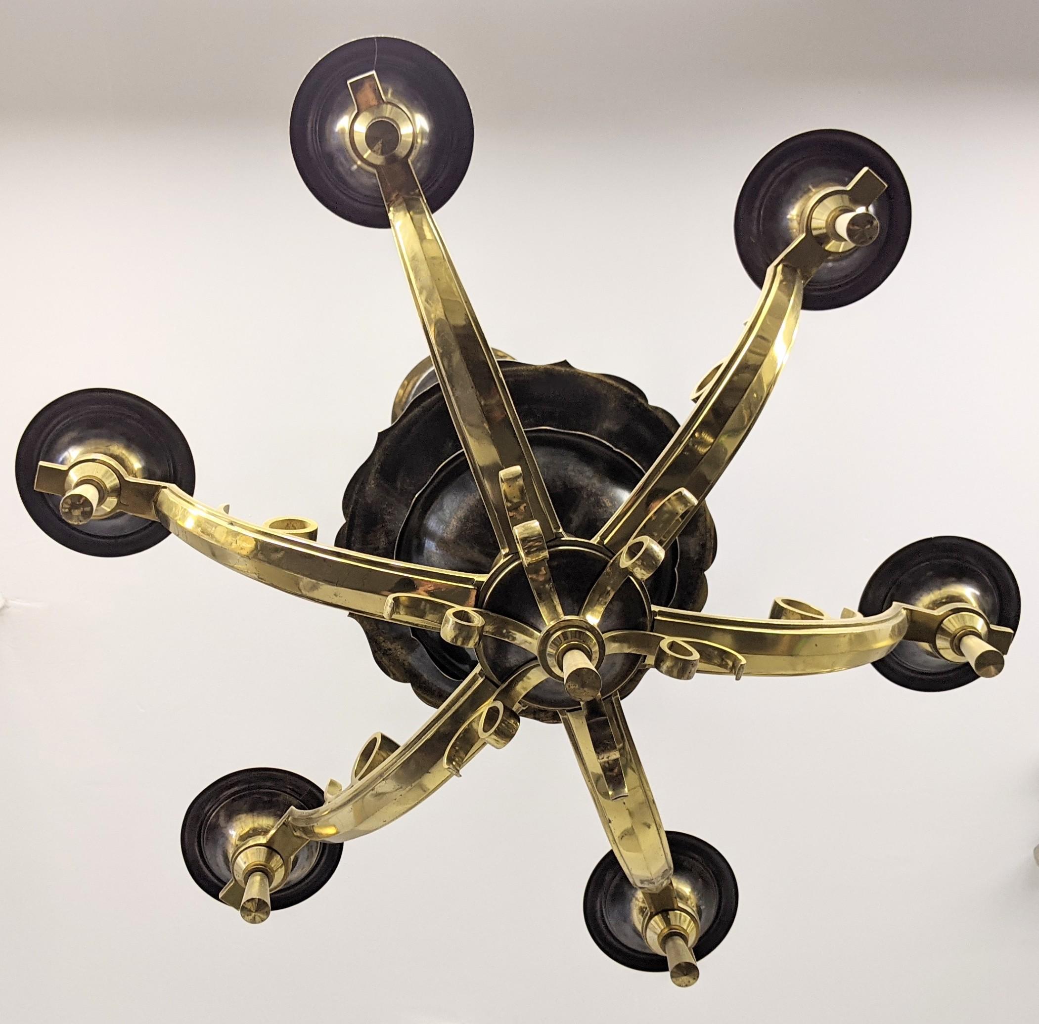 Six-Armed French Art Deco Chandelier 1940's For Sale 2