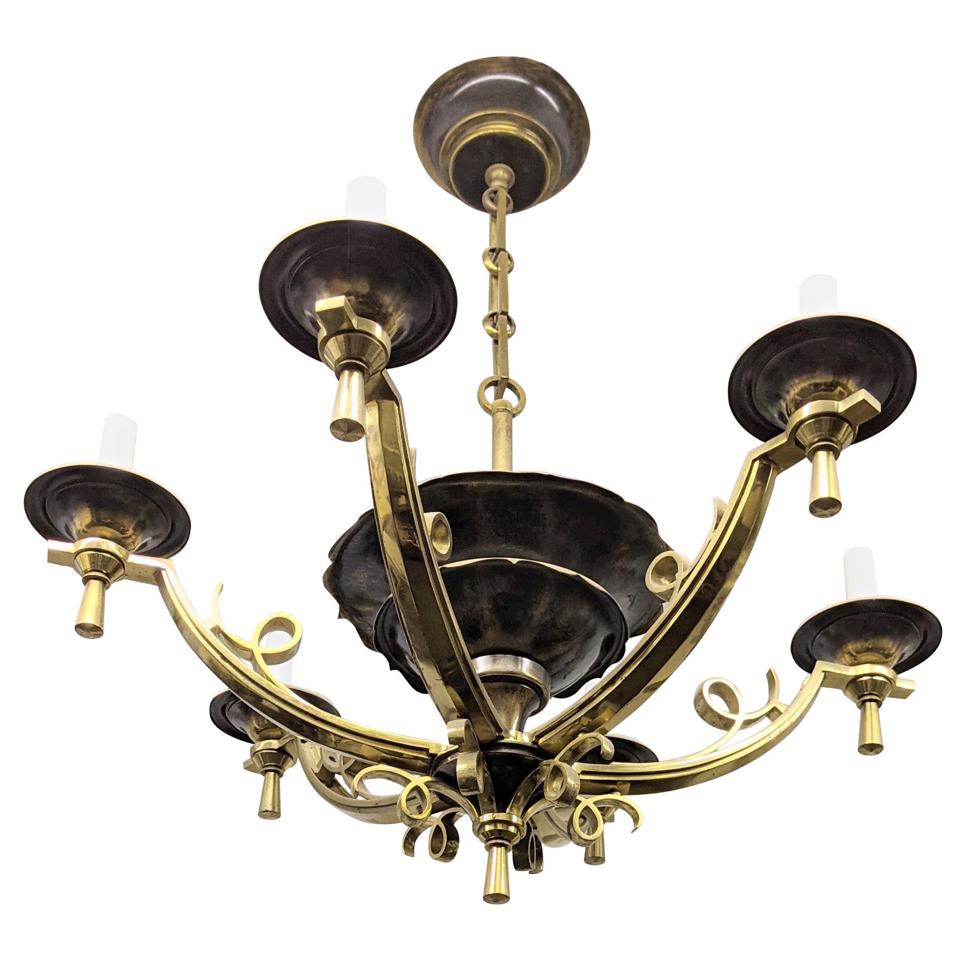 Six-Armed French Art Deco Chandelier 1940's