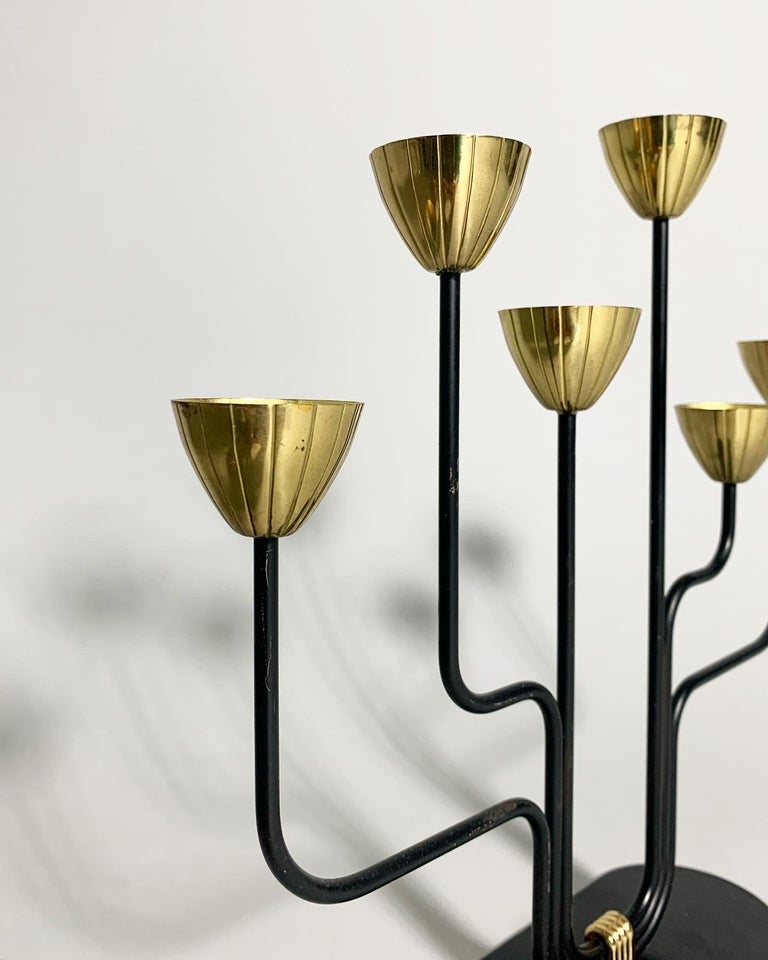 Six Armed Gunnar Ander Candelabra Brass Ystad Metall Sweden, 1950s In Good Condition For Sale In Basel, BS