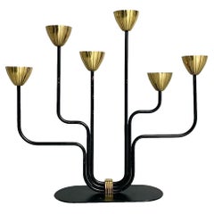Six Armed Gunnar Ander Candelabra Brass Ystad Metall Sweden, 1950s