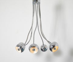 Six Arms Reggiani Chrome Ceiling Lamp Italy, 1970