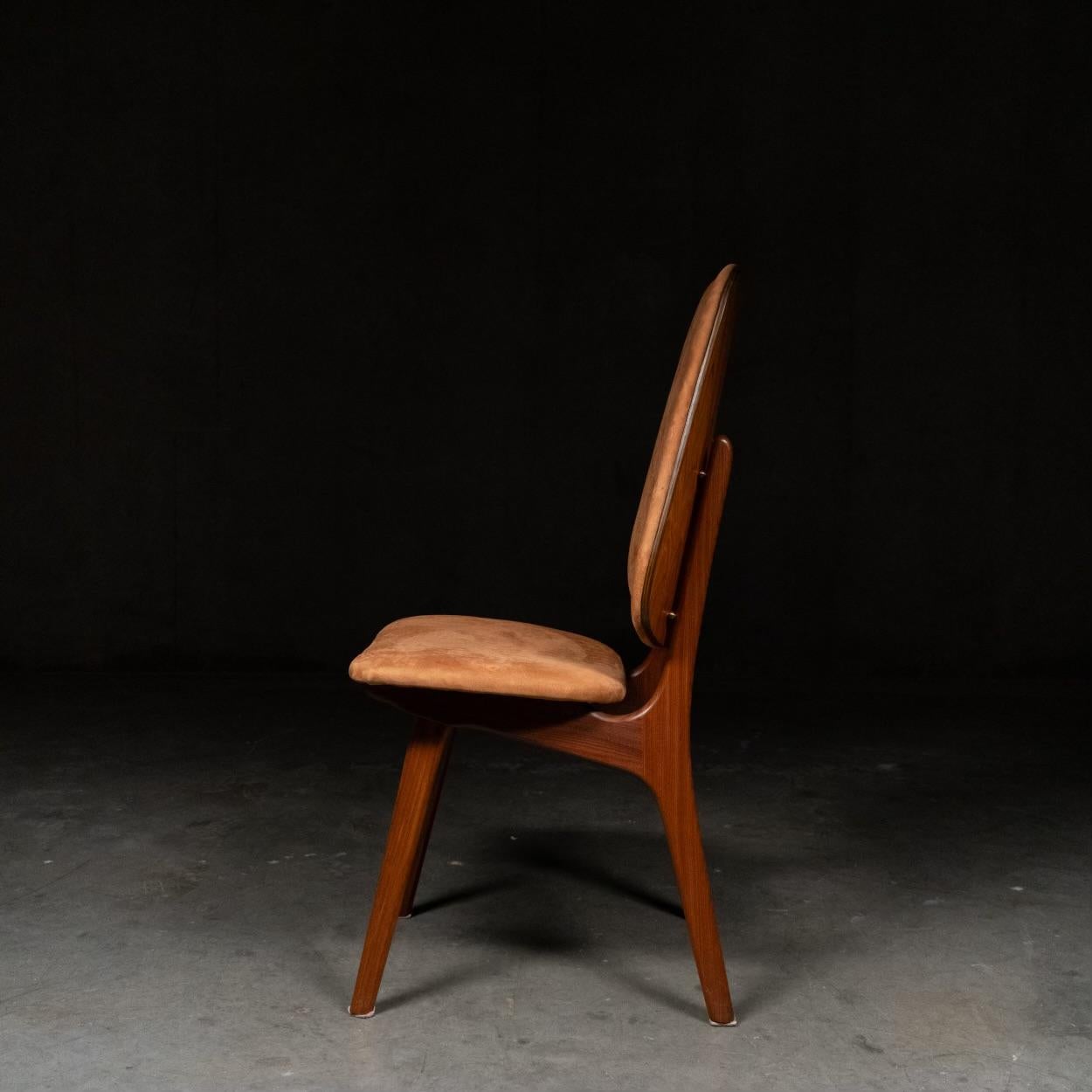 Mid-Century Modern Six Arne Hovmand-Olsen Danish Teak Dining Chairs with fabric Upholstery