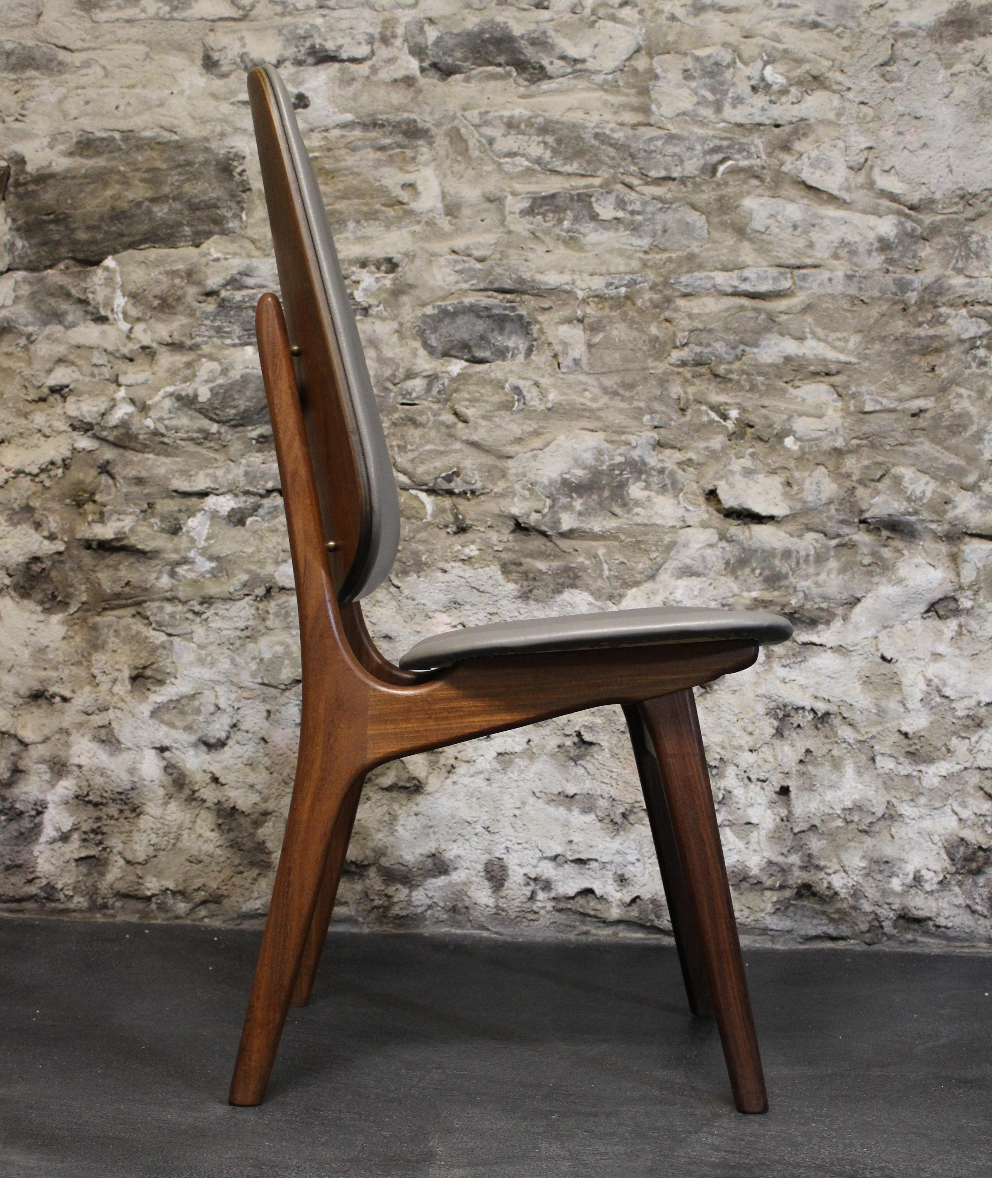 Scandinavian Modern Six Arne Hovmand-Olsen Danish Teak Dining Chairs with Leather Upholstery