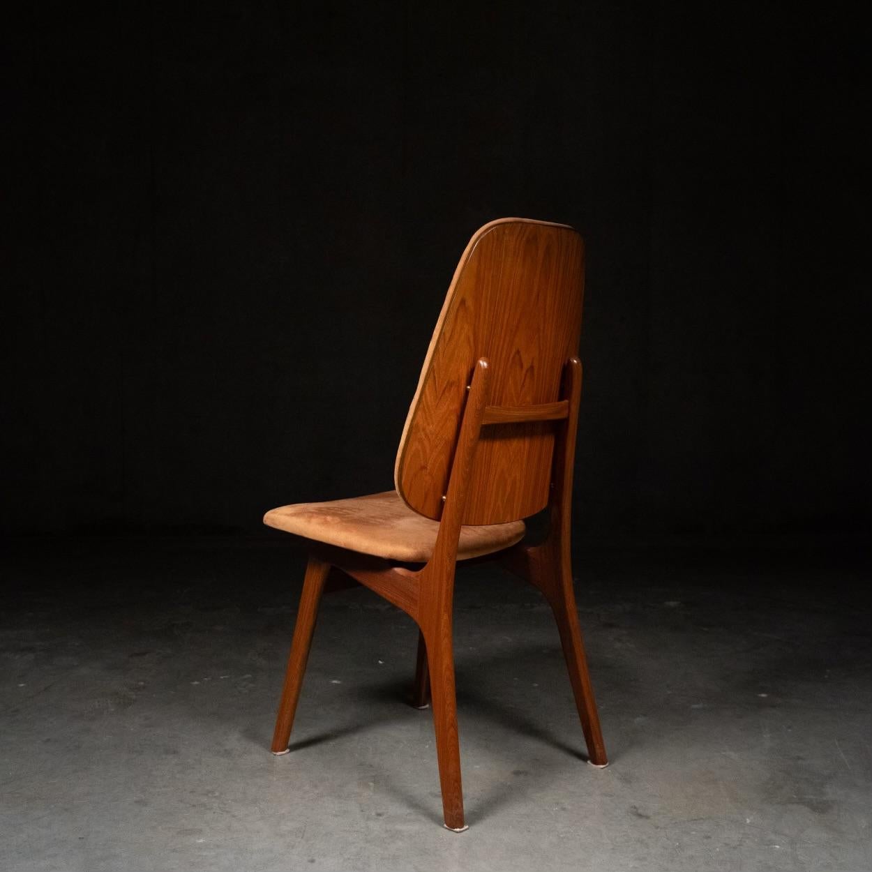 Brass Six Arne Hovmand-Olsen Danish Teak Dining Chairs with fabric Upholstery