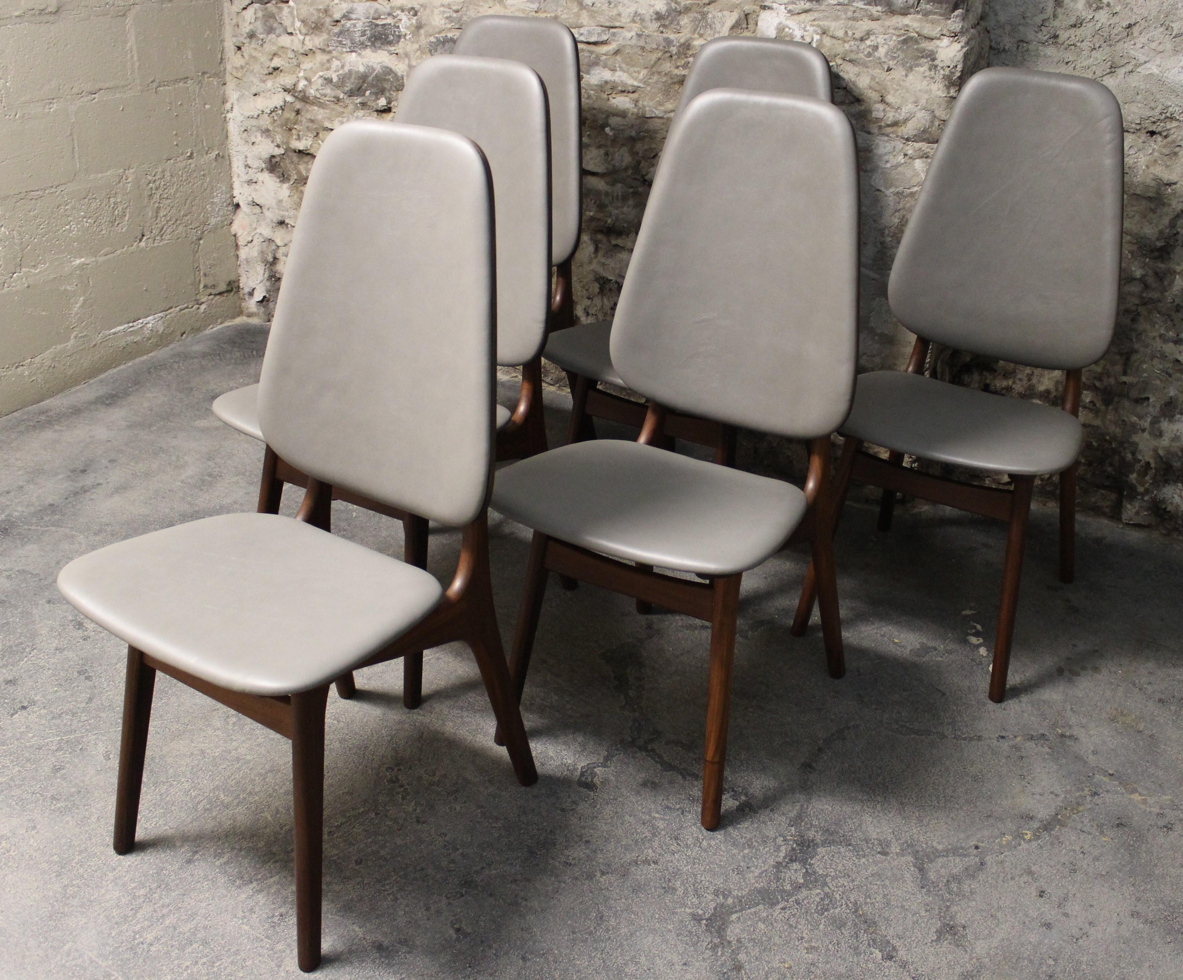 Six Arne Hovmand-Olsen Danish Teak Dining Chairs with Leather Upholstery 1