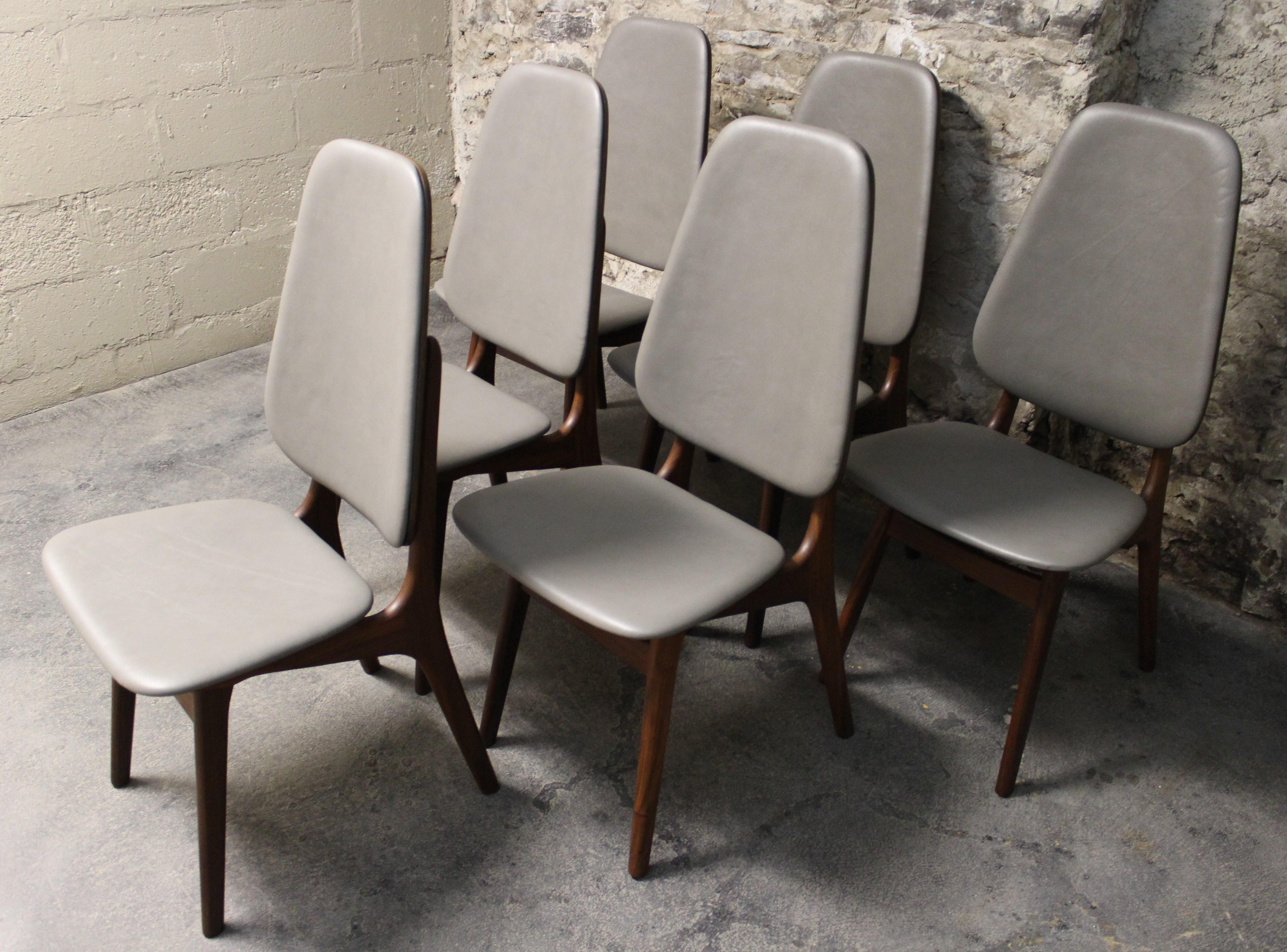 Six Arne Hovmand-Olsen Danish Teak Dining Chairs with Leather Upholstery 2