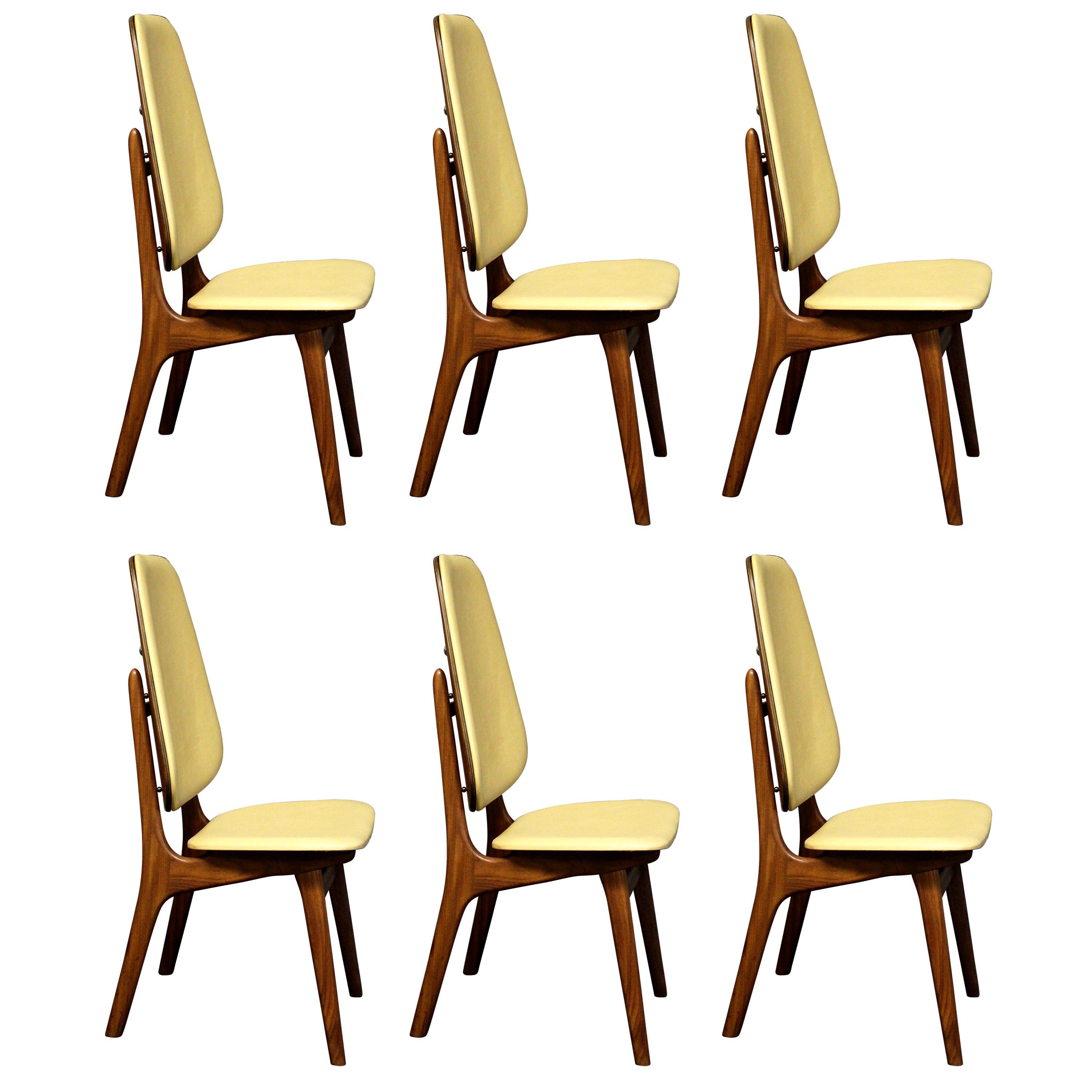 Six Arne Hovmand-Olsen Danish Teak Dining Chairs with Leather Upholstery