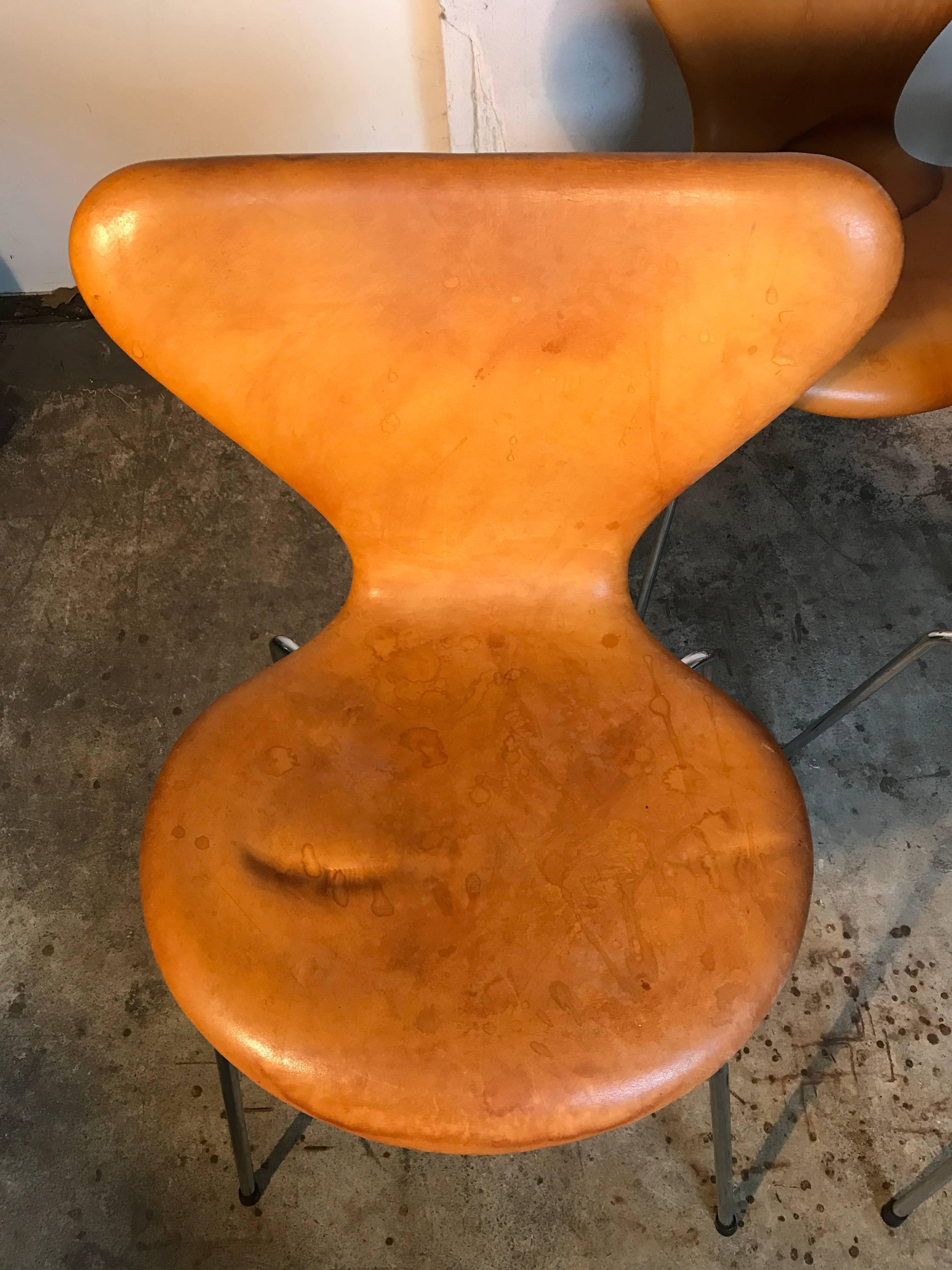 Six Arne Jacobsen Butterfly Dining Chairs Leather In Fair Condition For Sale In Oosterbeek, NL