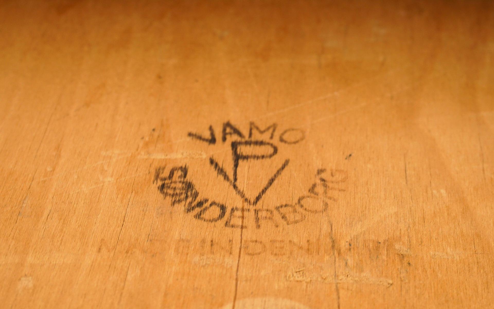 Six Arne Vodder Dining Chairs in Brazilian Rosewood and Black Leather.  Signed. For Sale 3