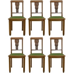 Six Art Deco Chairs French Sue et Mare Style French Honey Walnut, circa 1930