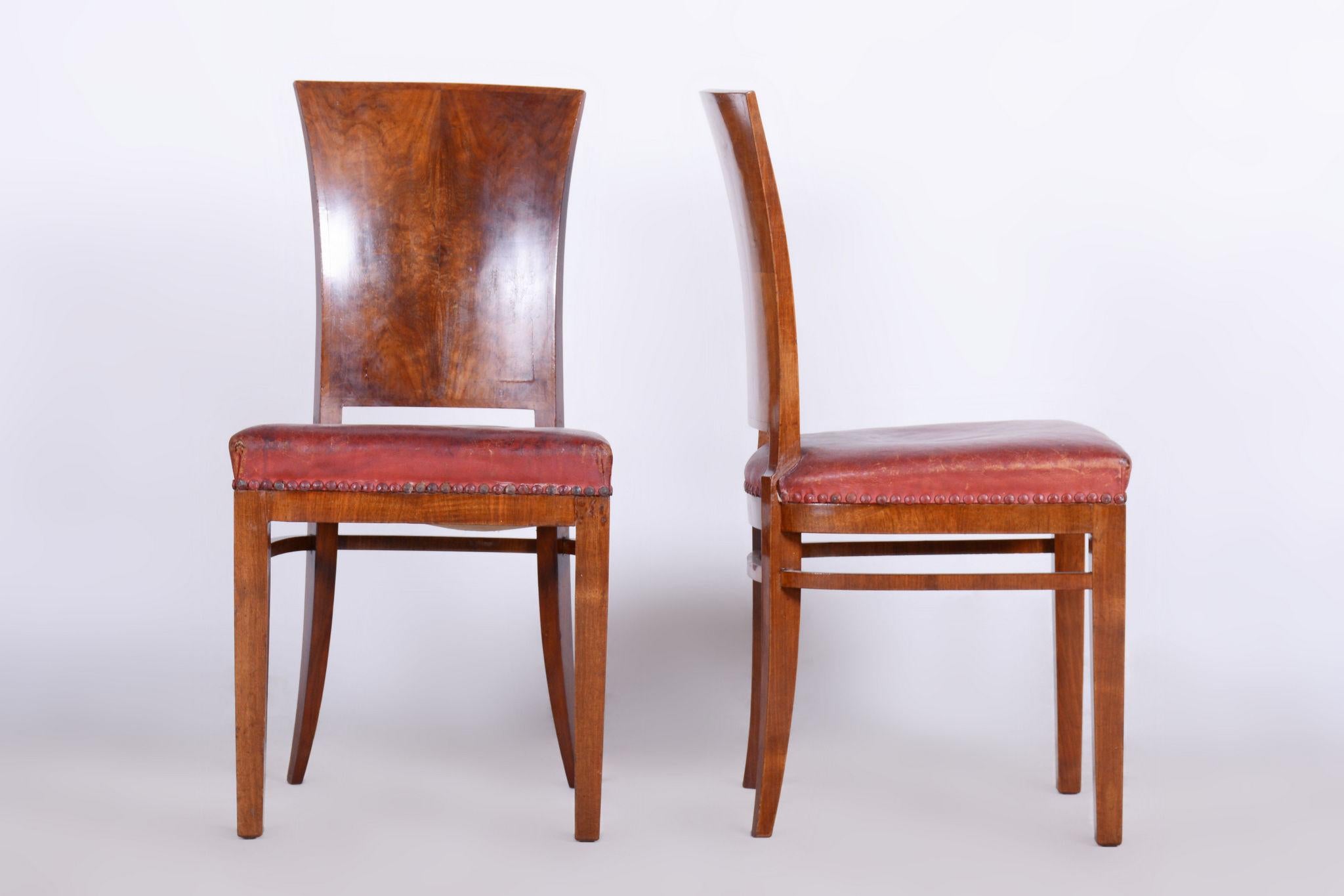 Six Art Deco Chairs, Walnut, Restored, Original Upholstery, France, 1920s For Sale 4