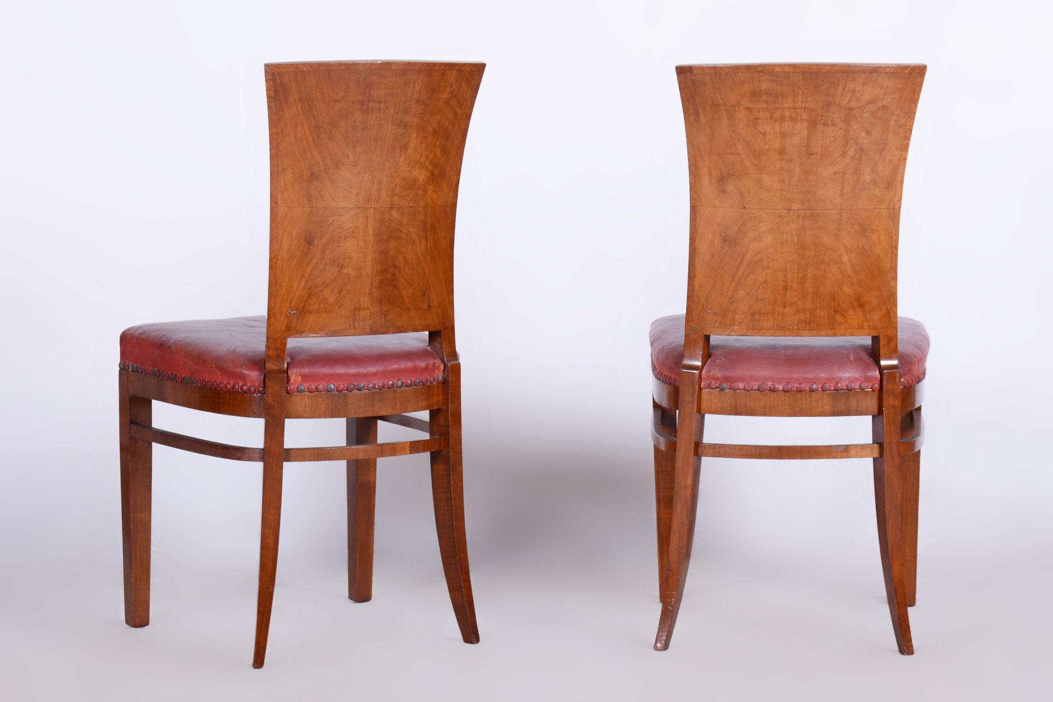 Six Art Deco Chairs, Walnut, Restored, Original Upholstery, France, 1920s For Sale 5