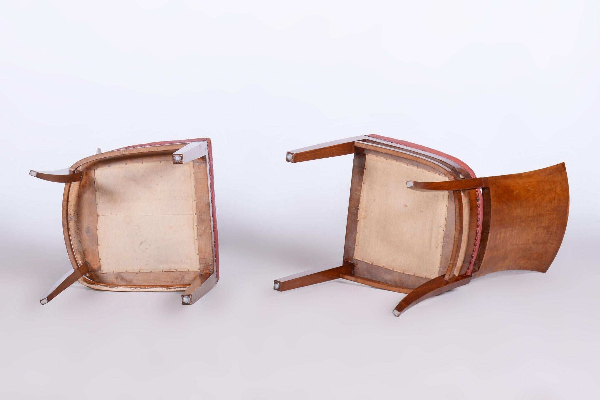 Six Art Deco Chairs, Walnut, Restored, Original Upholstery, France, 1920s For Sale 6