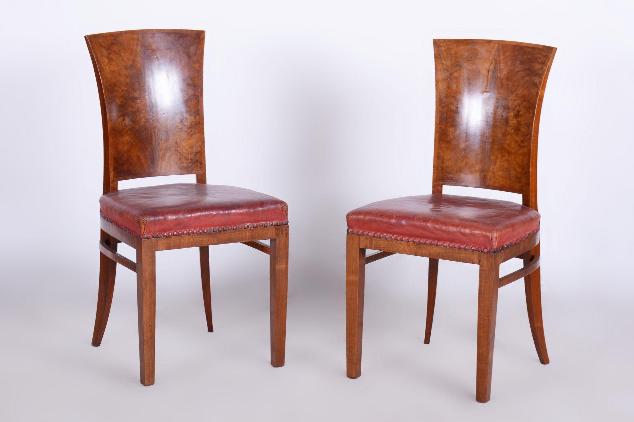 Six Art Deco Chairs, Walnut, Restored, Original Upholstery, France, 1920s For Sale 2