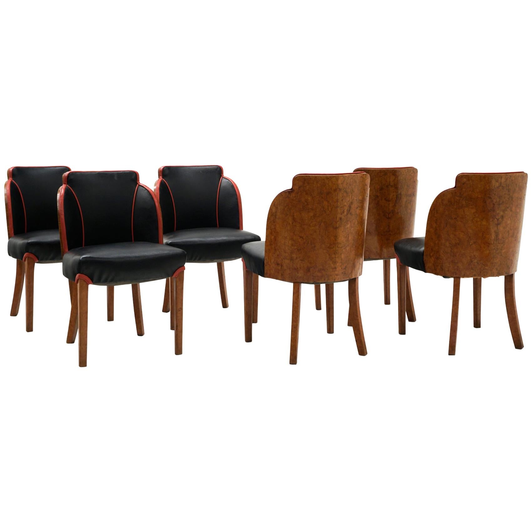 Six Art Deco Cloud Dining Chairs by Harry & Lou Epstein, England Black with Burl