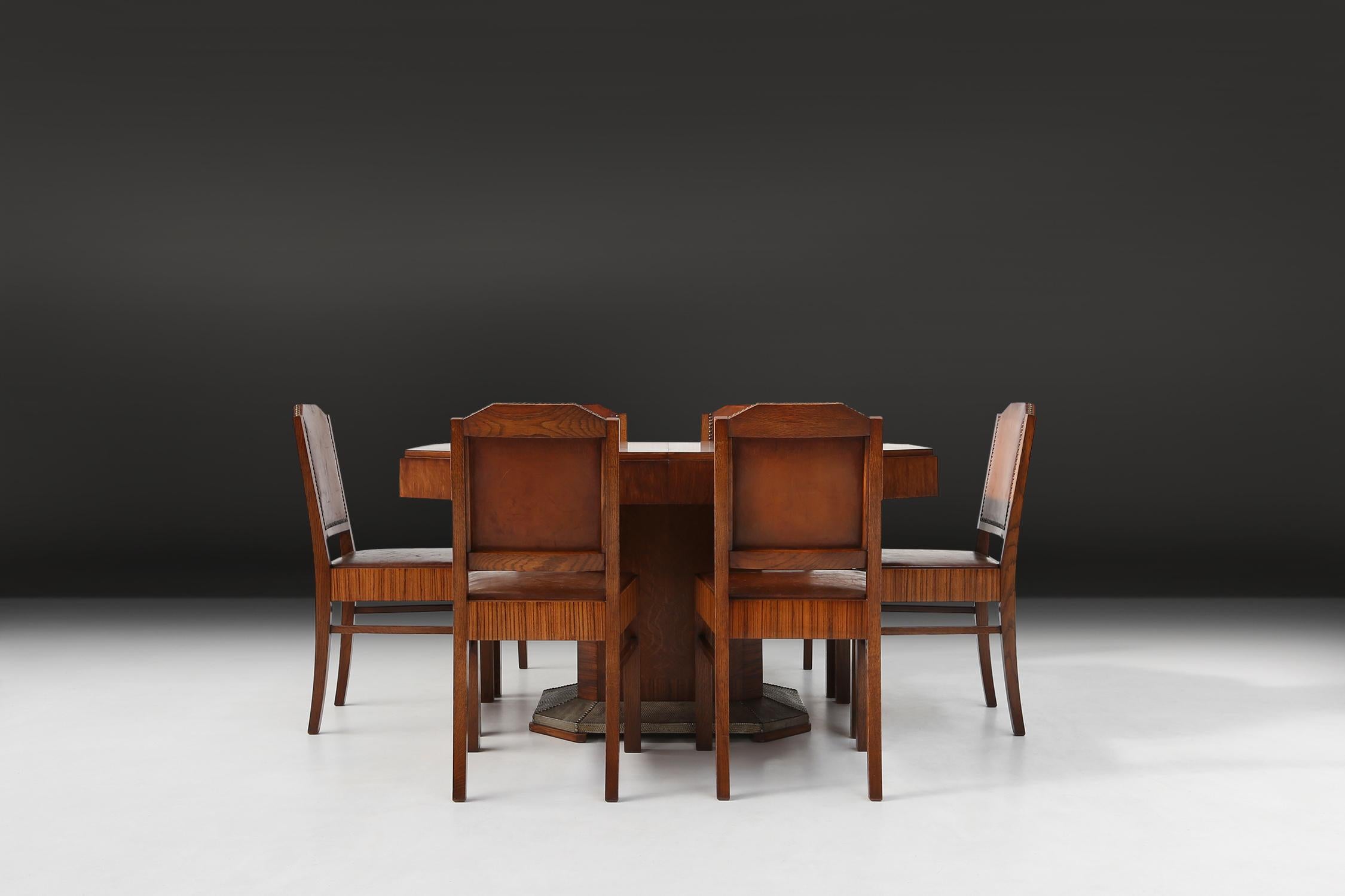 Six Art Deco Dining Chairs by De Coene, circa 1930 7
