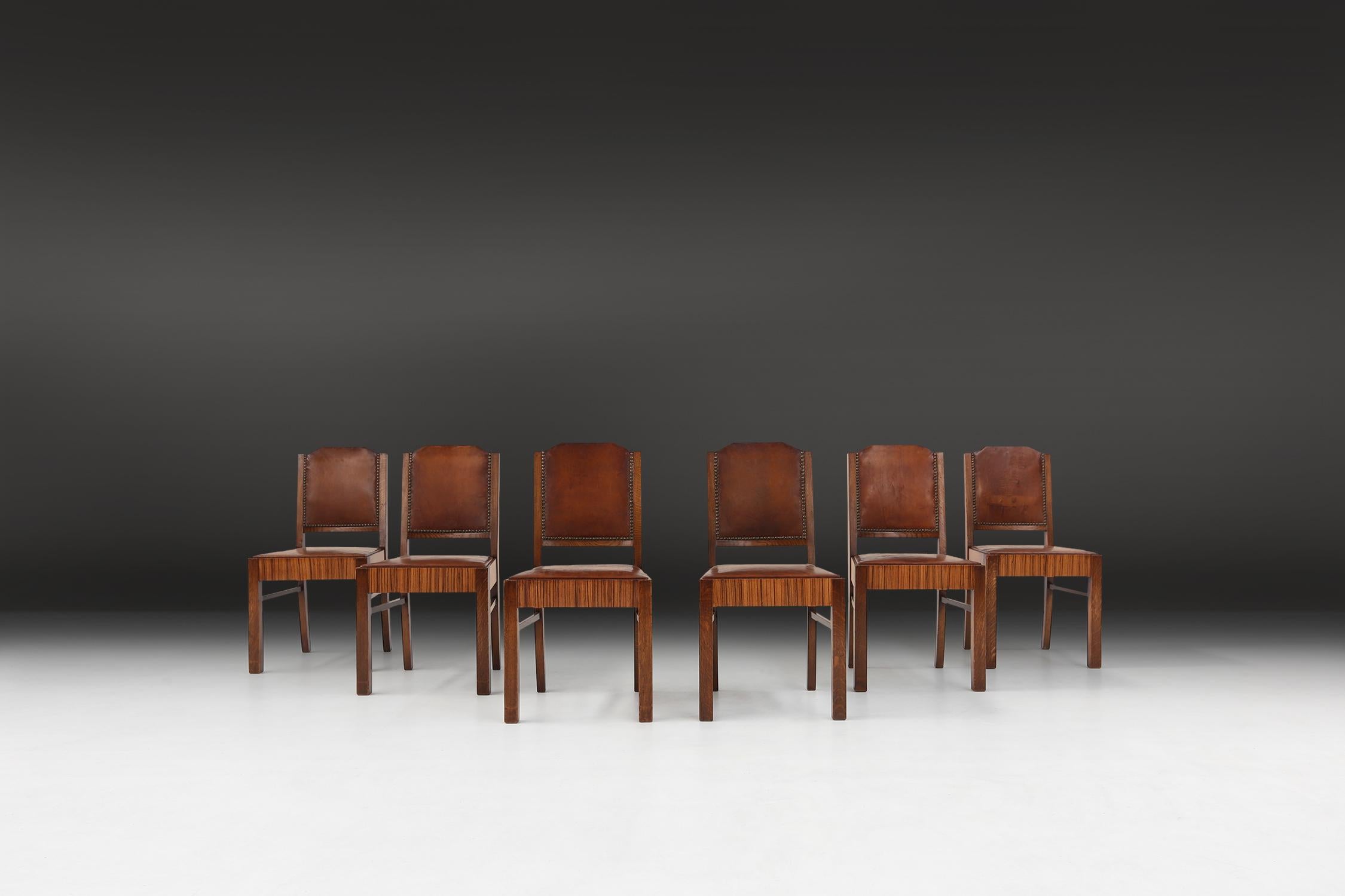 Six Art Deco Dining Chairs by De Coene, circa 1930 8